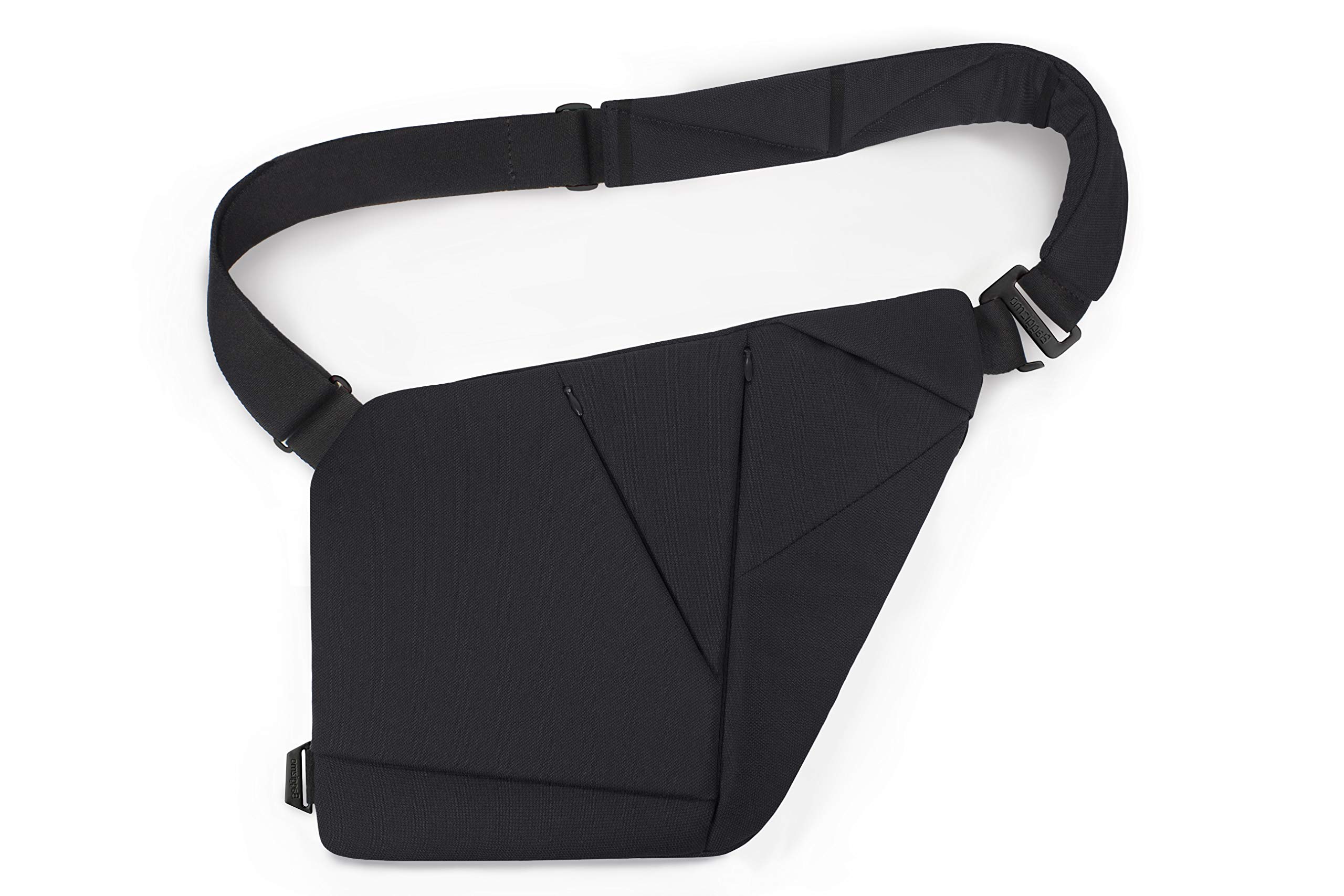 Baggizmo, crossbody sling bag for men, textile NFC smart tech, designer, body hugging, High quality, Security and high capacity functionality, for sport and casual wear (Jet Black Lefty)