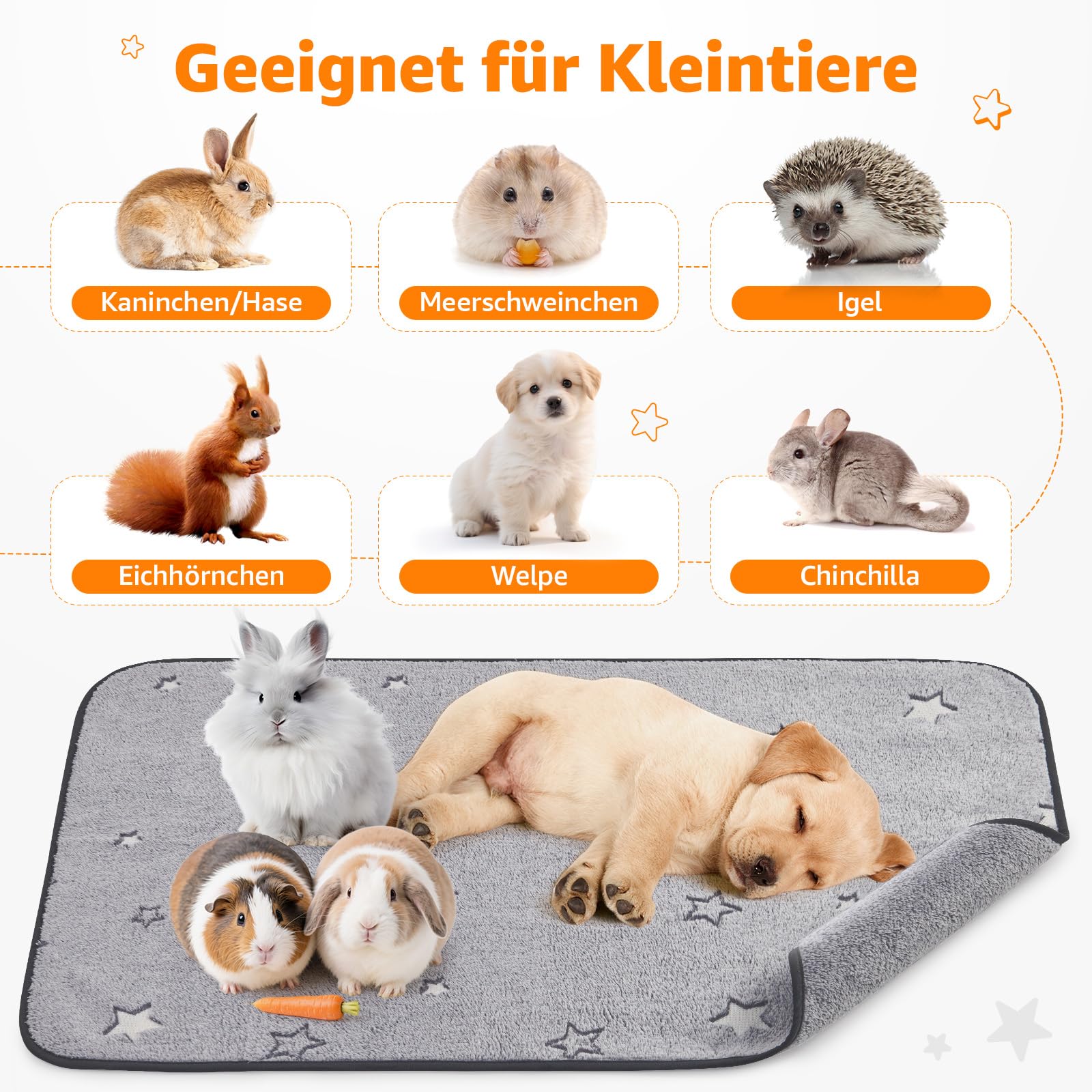 PICK FOR LIFE 60x120cm wasserdichte & Schnell Saugfähige PIPI Pads für Meerschweinchen und Kaninchen - Waschbare Fleece Unterlage für Käfig, Boden, Sofa