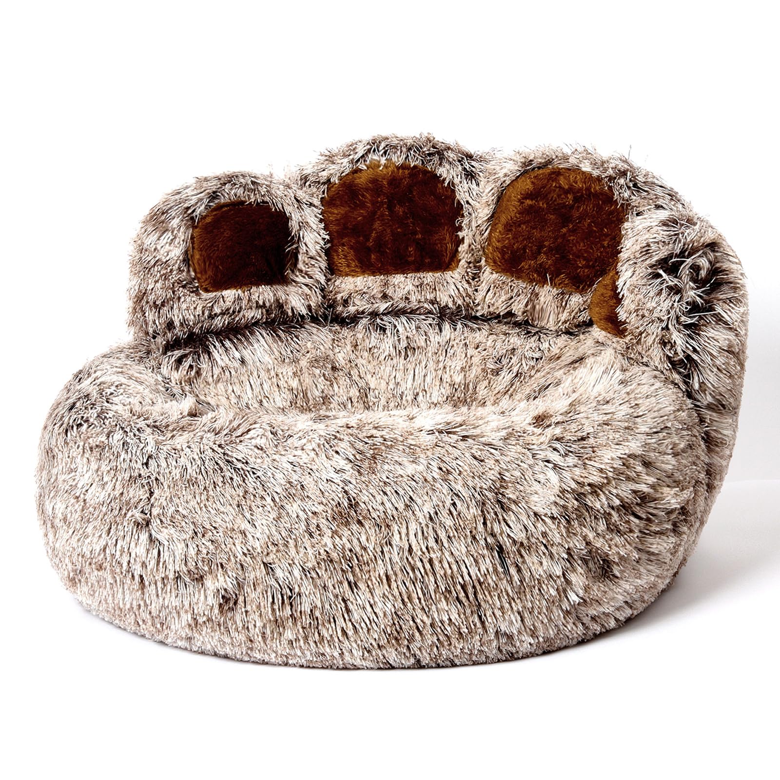 Jiupety Paw Shape Calming Pet Bed, Plush Faux Fur Donut Bed for Dogs & Cats, Machine Washable, Non-Slip Bottom, Medium (22"×22"×6"), Gray