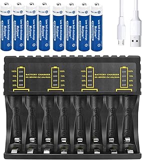 8 Slot LED Battery Charger for AA AAA Rechargeable Batteries - USB and Type C Input, Universal Household Battery Chargers for Ni-MH Ni-CD Batteries, Fast Charging Function (8-slot Charger, 8*AAA)