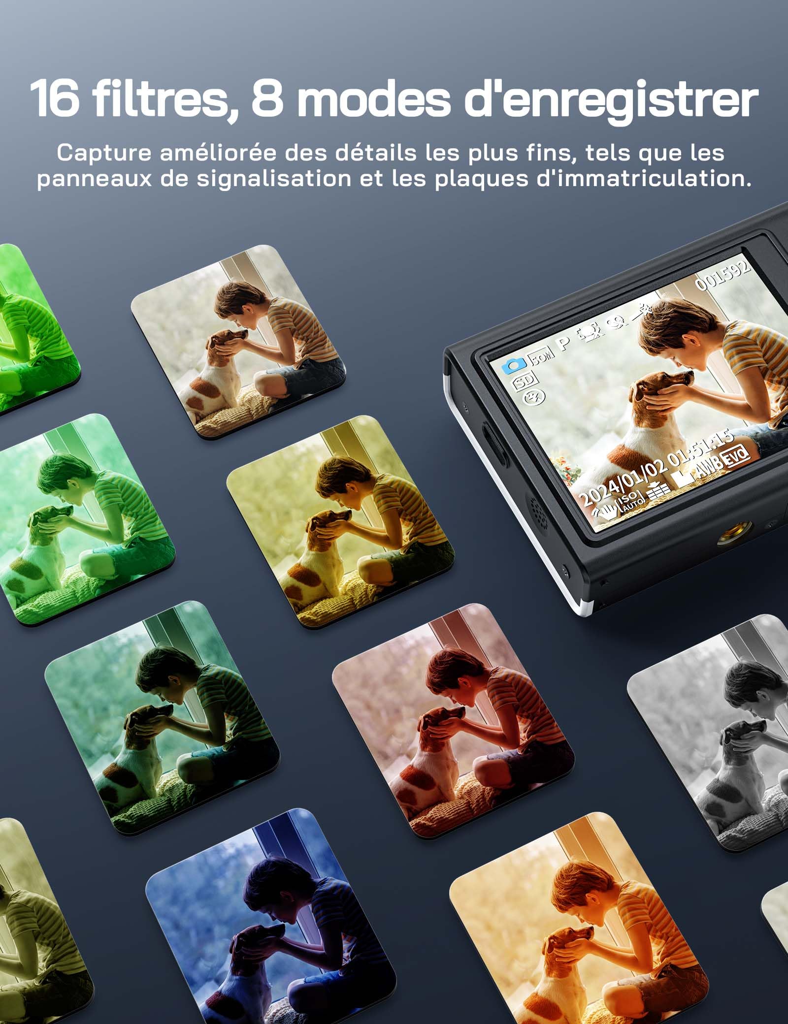 WOLFANG Appareil Photo numérique, caméra 4K pour Enfants, compacte 56 MP, vidéo Zoom numérique 16X, Point de Mise au Point Automatique et Appareil Photo numérique, Cadeau