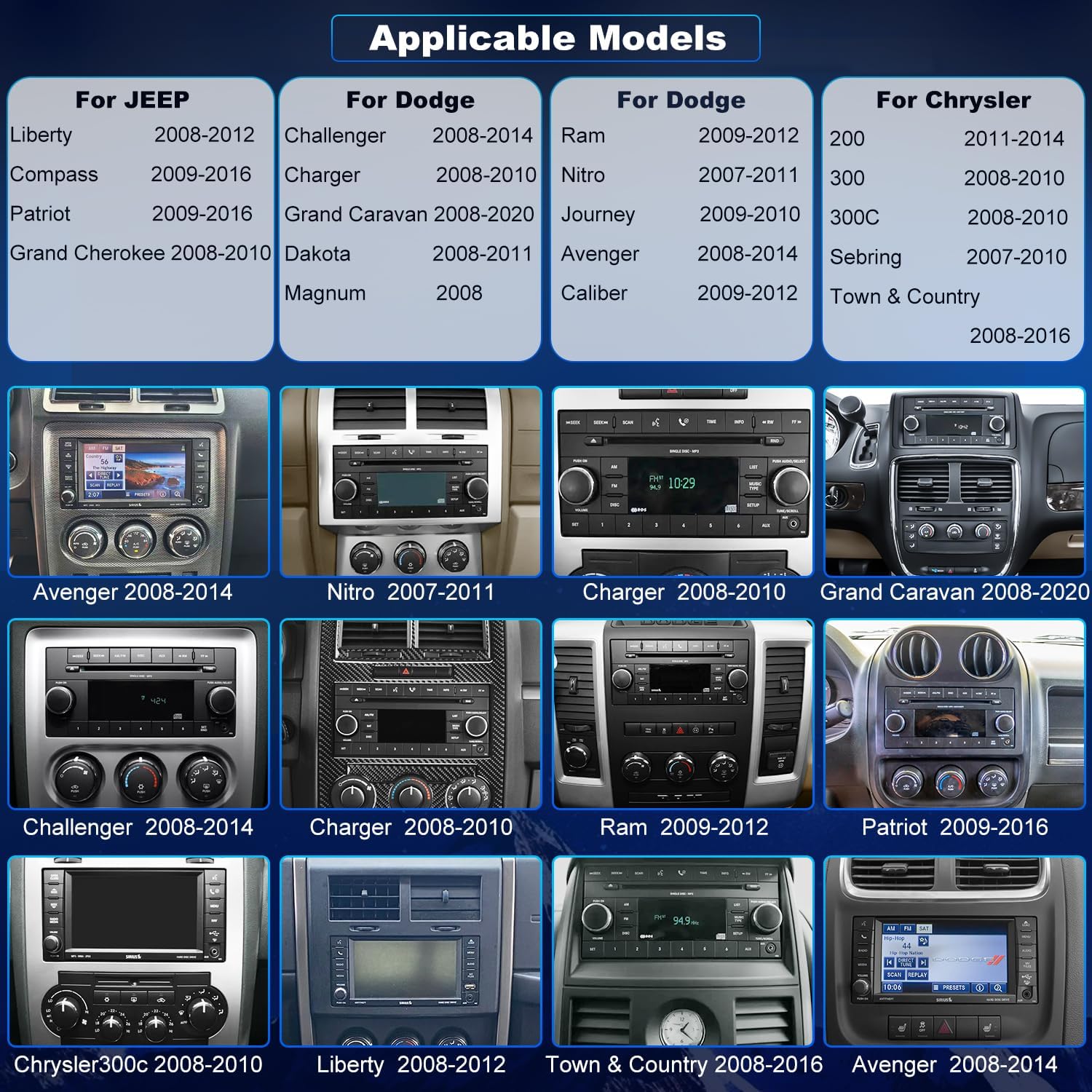5GWiFi Upgrade Radio for Jeep Liberty 2008-2012, Grand Cherokee 2008-2010, Dodge Challenger Avenger 2008-2014, RAM 1500/2500/3500 2009-2012, 7"Touch Screen Stereo Apple Carplay Android Auto GPS Camera