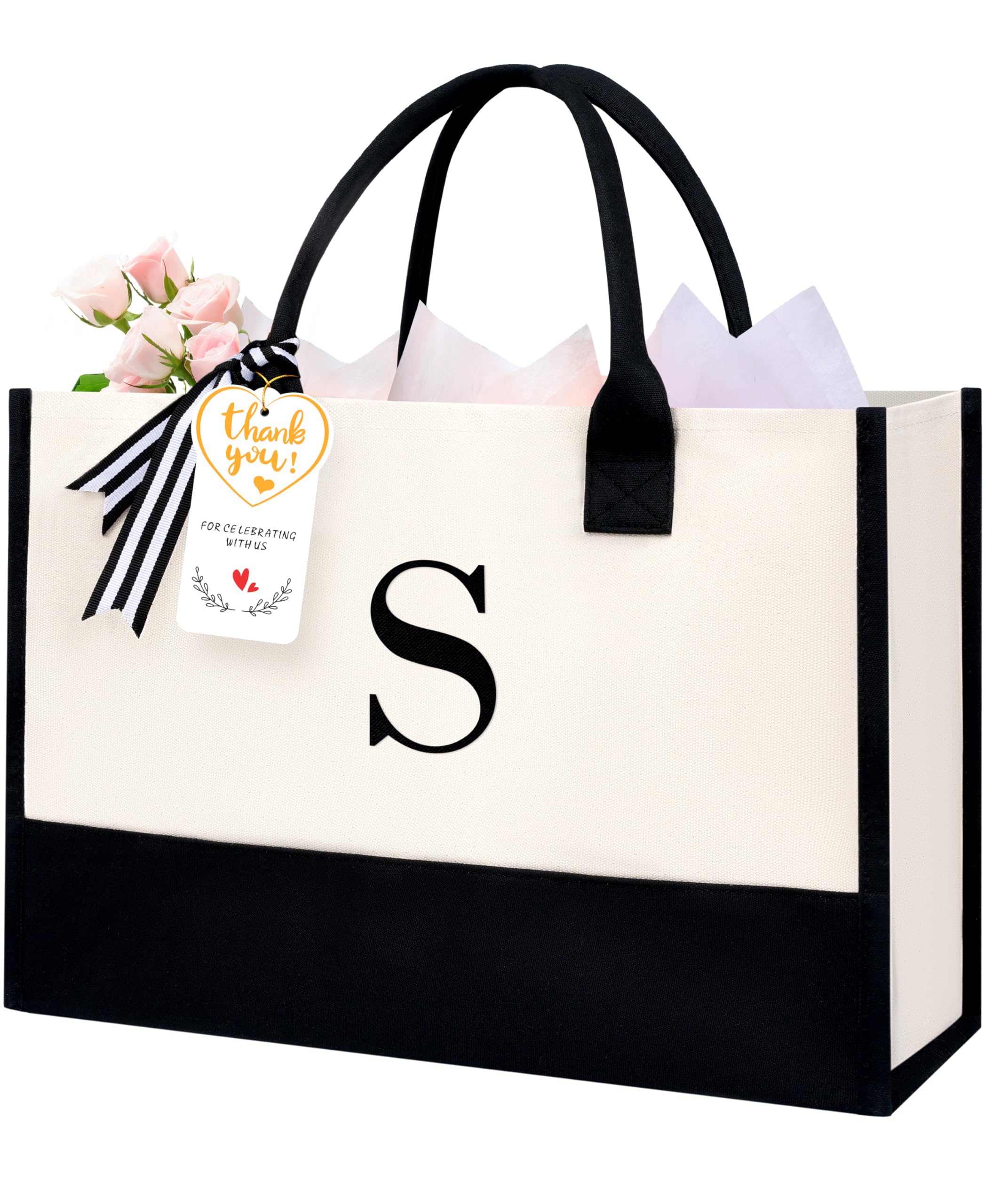 BAGAIL Initial Tote Bag, Personalized Birthday Gifts for Women, Teacher, Friends, Mom, Wedding, Monogrammed Beach Bag