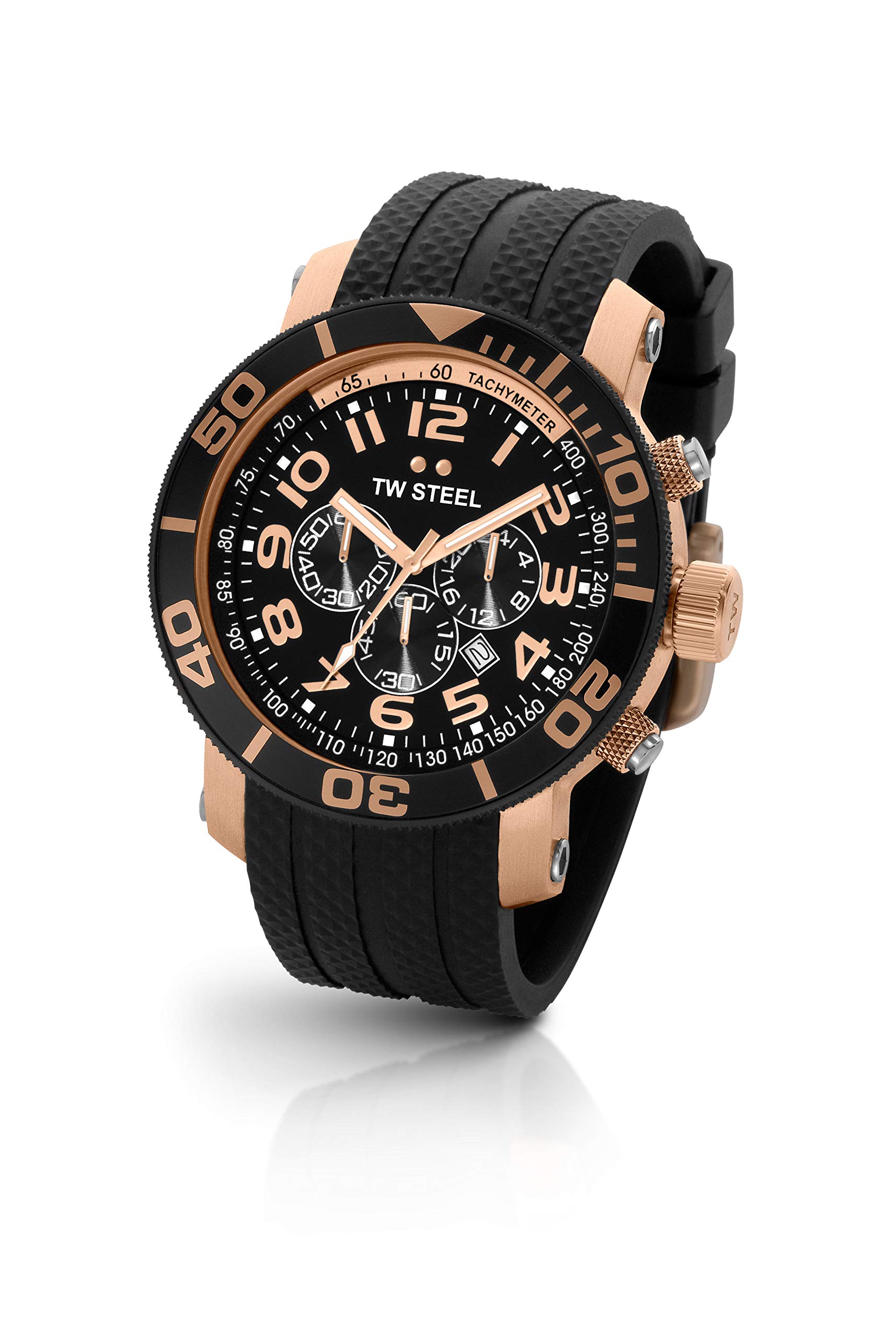 TW Steel Men's 46mm Black Rubber Band Steel Case Quartz Chronograph Watch TW93