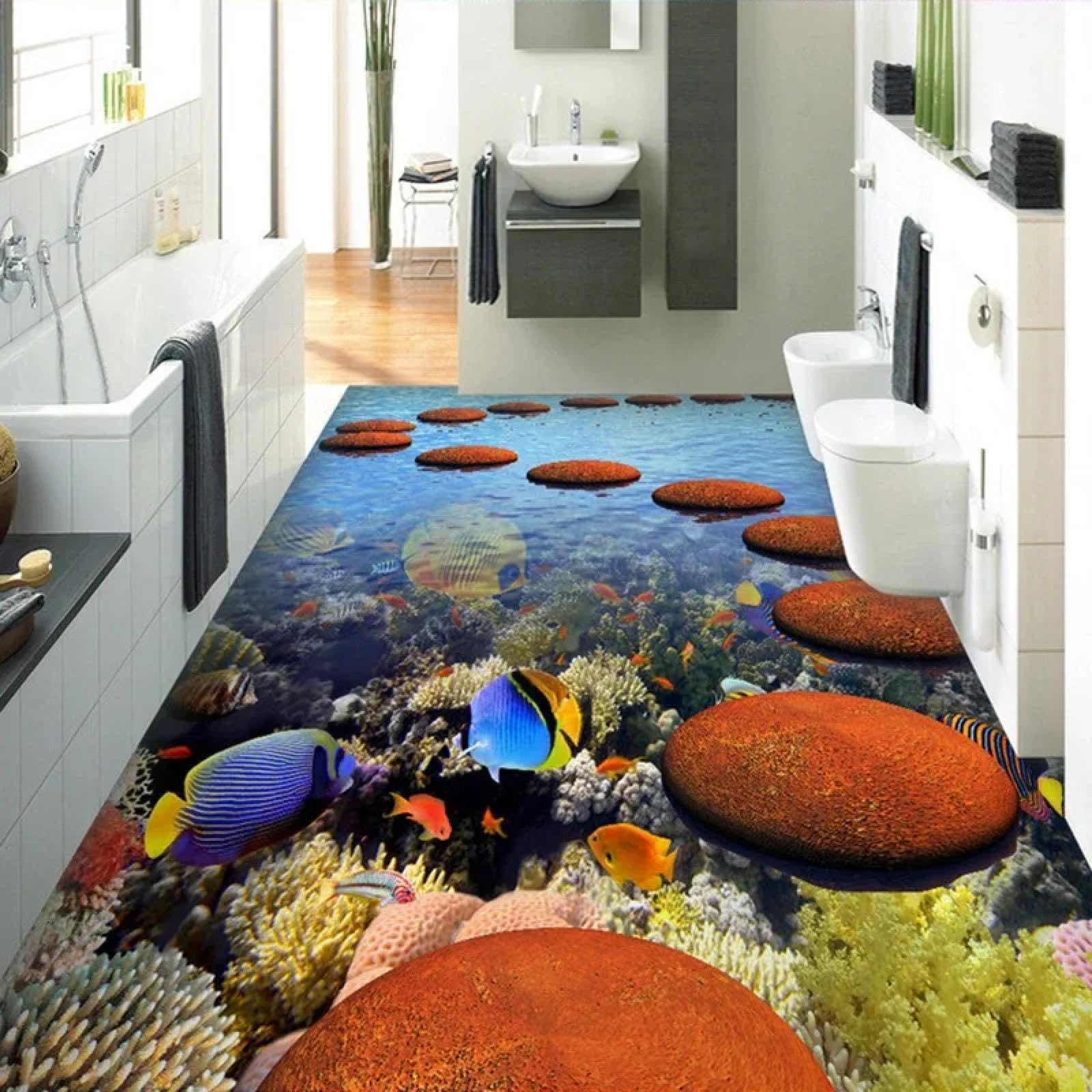Carrelage 3D paysage marin adhésif pour une ambiance spa dans la salle de bain