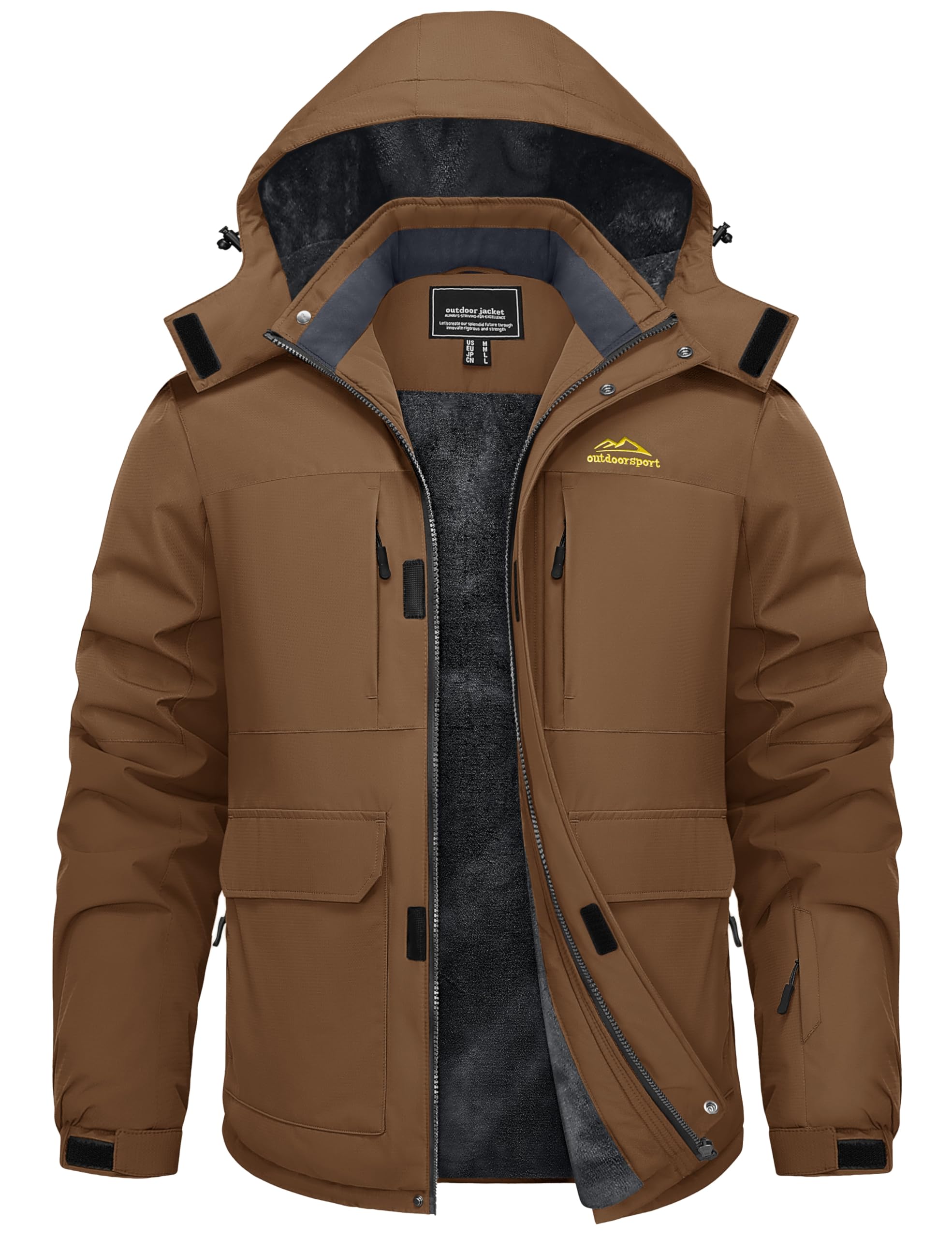 TACVASEN Mens Winter Coats with 9 Pockets Waterproof Ski Jacket Warm Fleece Lined Parka with Hood for Work