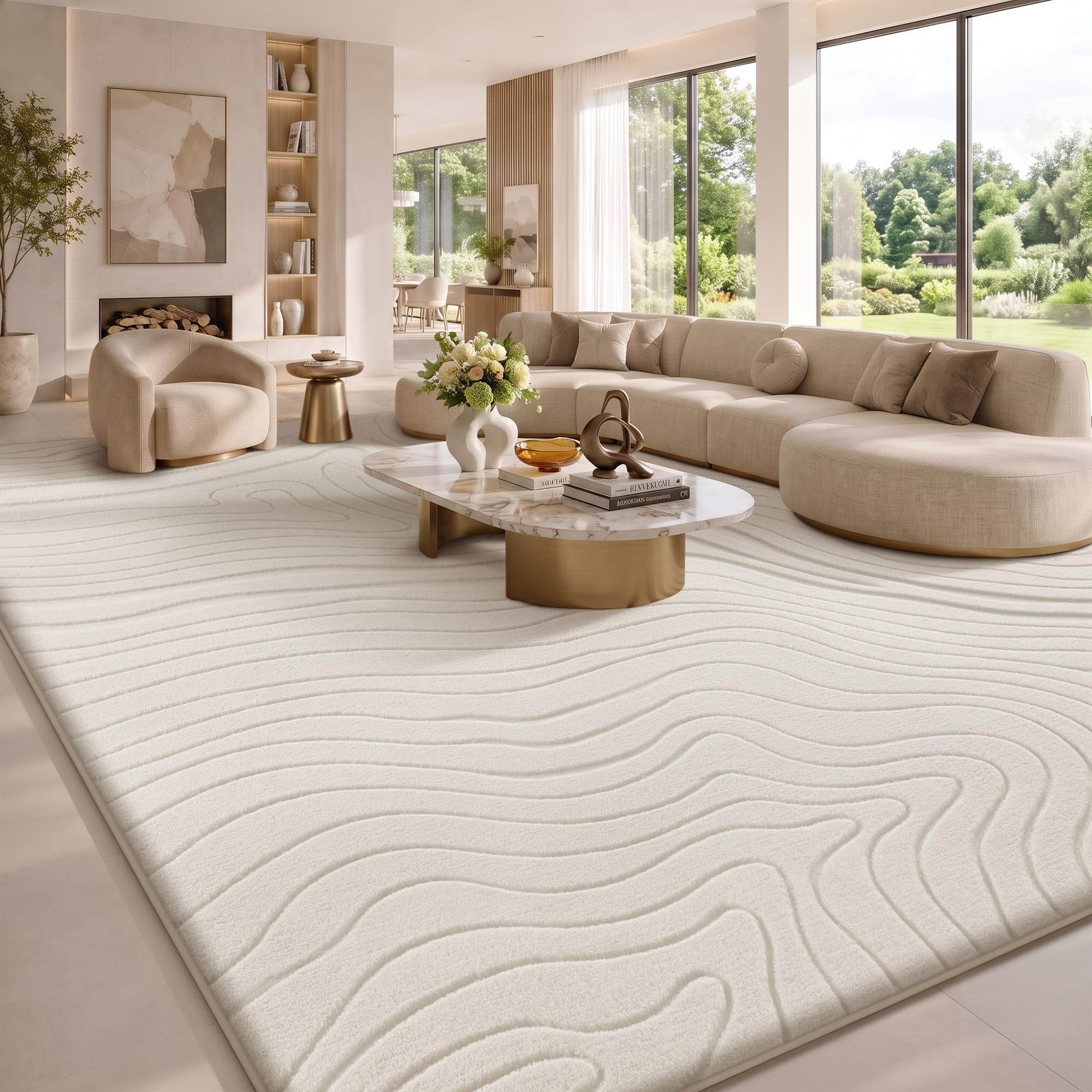 Sour Lemon Teppich Wohnzimmer 200x300cm, Creme Kurzflor Teppich