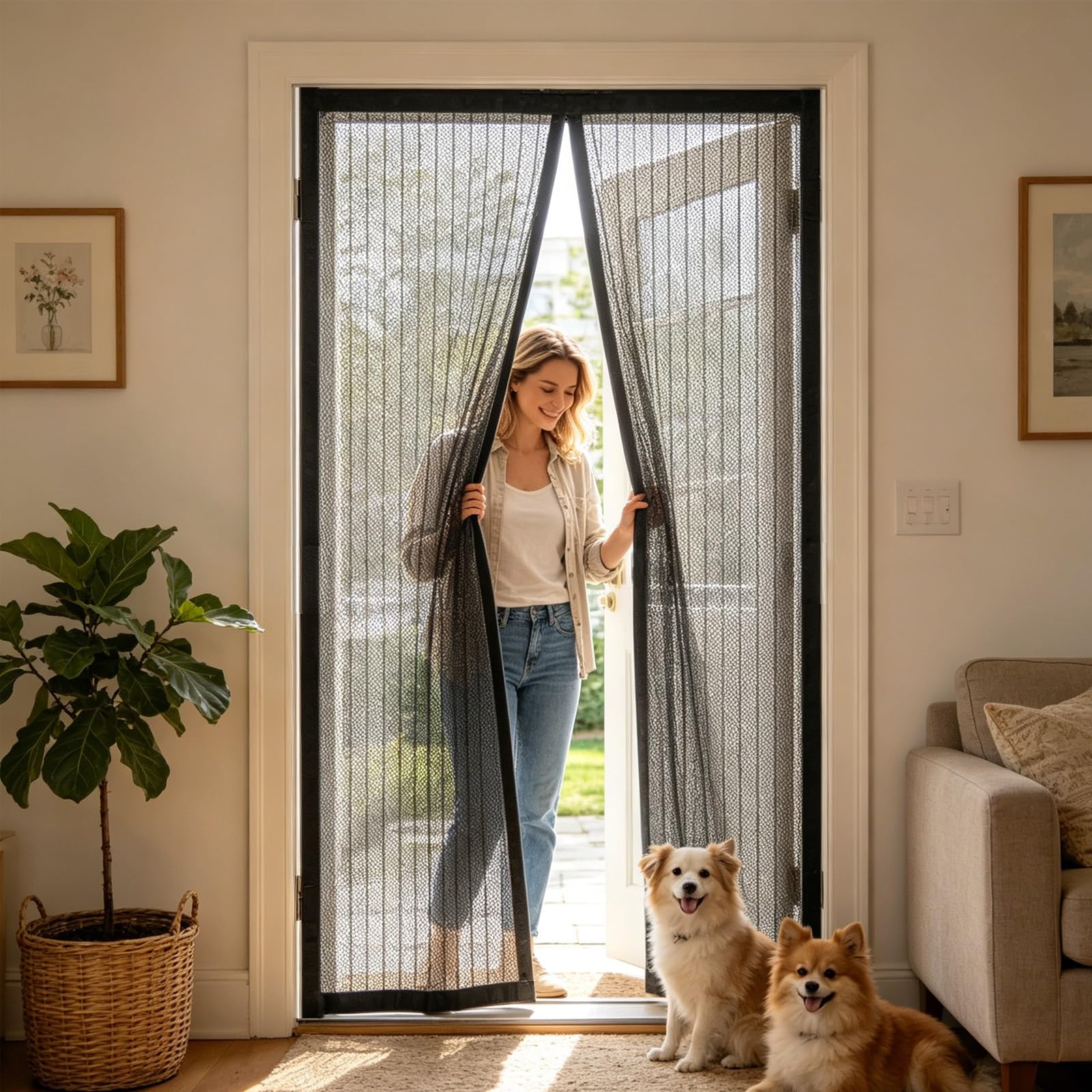Gaifnag Black Magnetic Screen Door 145 X 178 Cm Curtain, Heavy Duty Self-Sealing Mesh, Door Screen Automatically Closes Insect Mesh For Front Doors, Sliding Doors,
