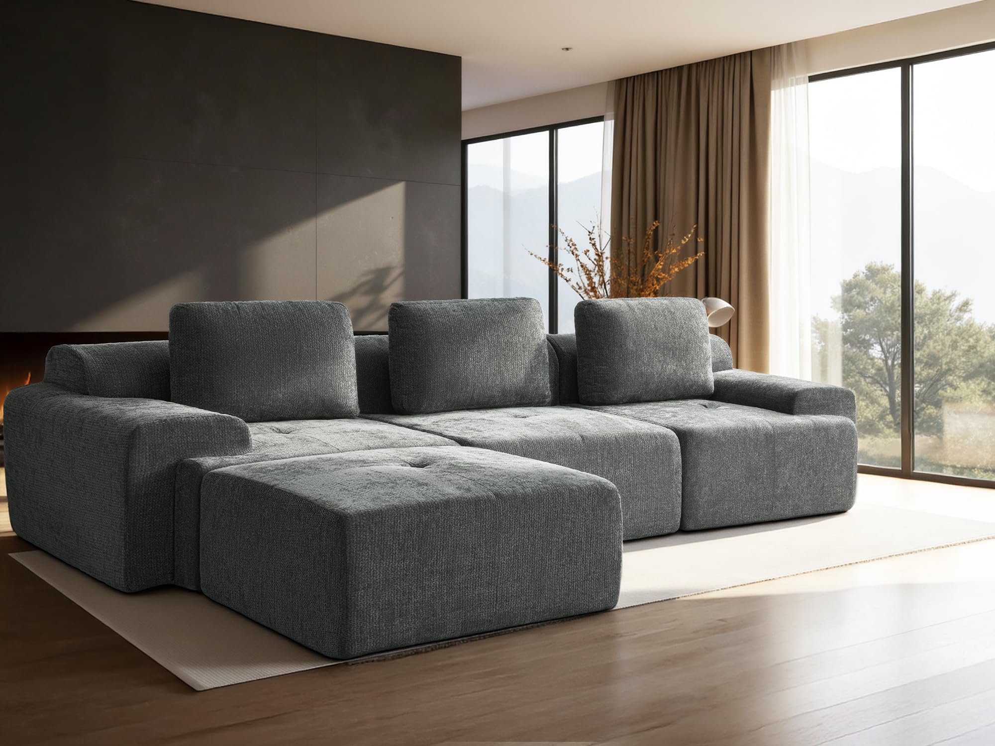 122" L-Shaped Modular Sectional Sofa, Oversized Boneless Cloud Couch for Living Room with Extra Deep Seat &amp; High Back, Tool-Free No Assembly, Soft Chenille (Dark Grey, 122 inch-L Shaped（3+1）)
