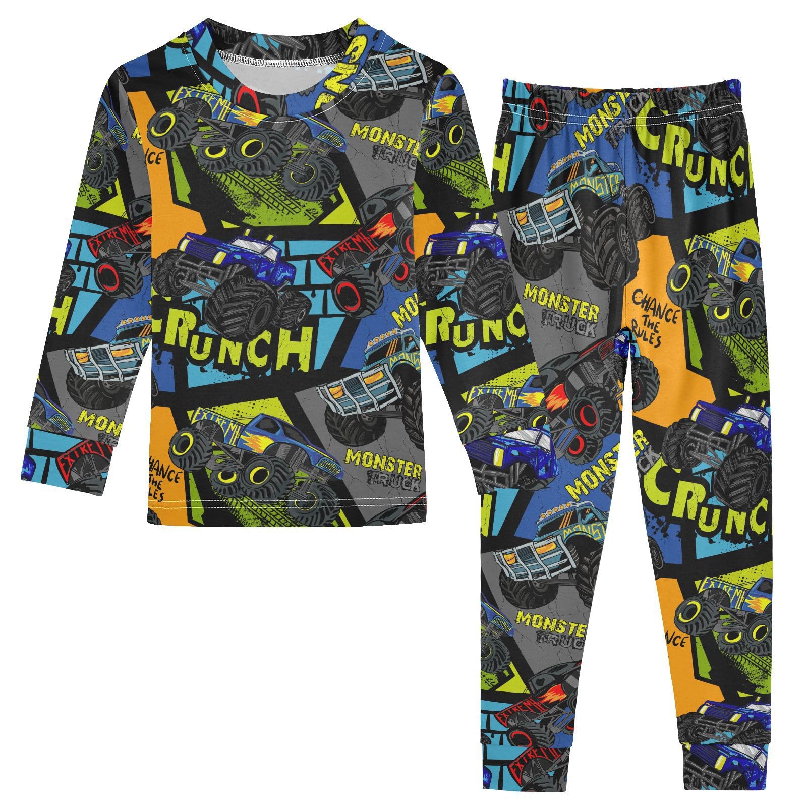 JHKKU Monster Truck Pajamas Set Cotton 2 Piece Soft Comfy Pjs Long Sleeve Lounge Sleepwear 18M