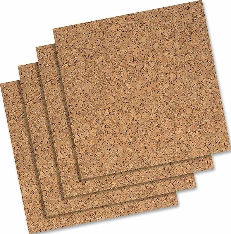 Azulejos de Corcho, Tablero de Anuncios Paneles de Corcho 12" x 12" x 3/16", Natural, Paquete de 4 (102)