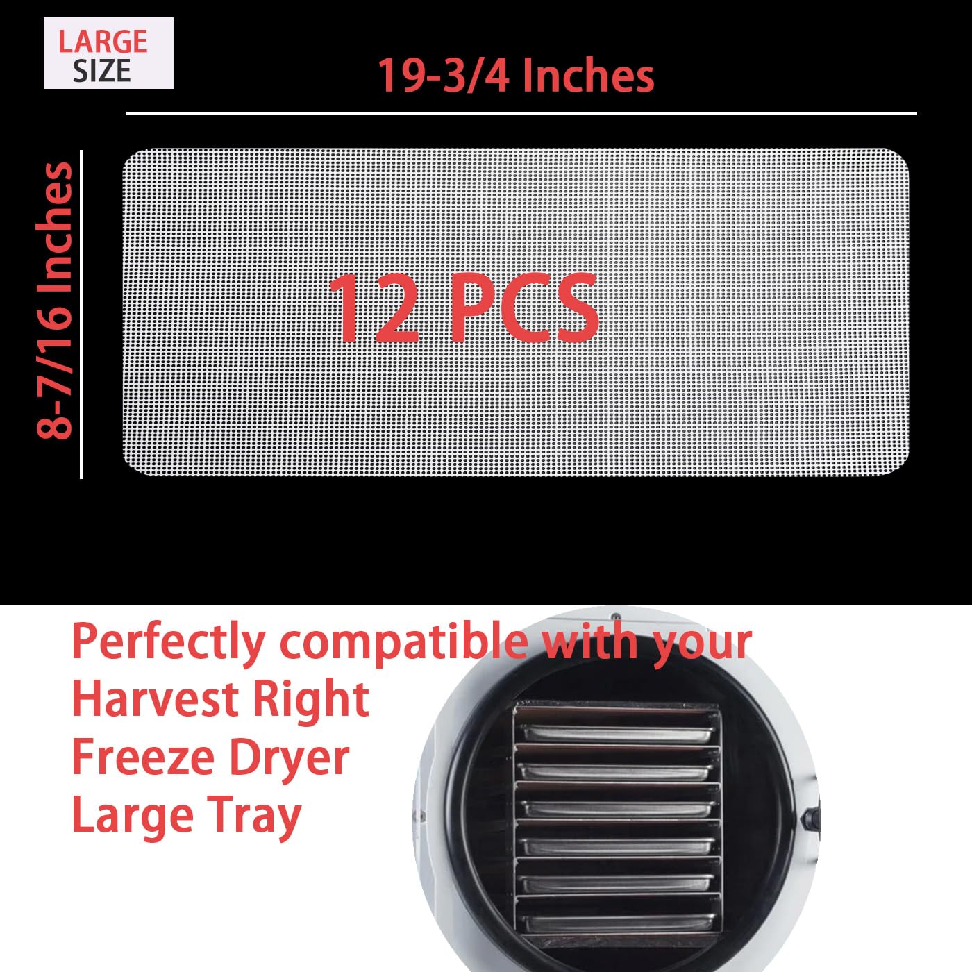 Kispog Freeze Dryer Trays Liners: Large 12-pack Mesh Silicone Dehydrator sheet For Harvest Right Large Tray - Non-stick Odor-Free BPA-Free Reusable