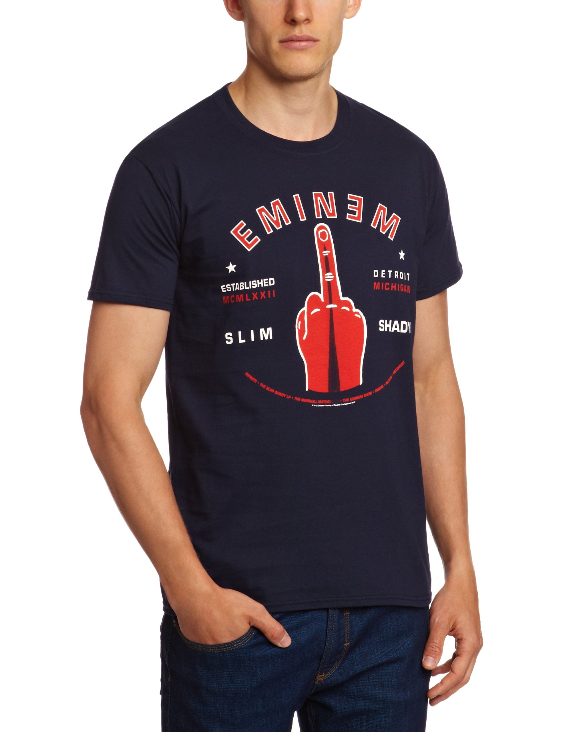 Eminem - Detriot Finger Men's T-Shirt Navy Blue Small