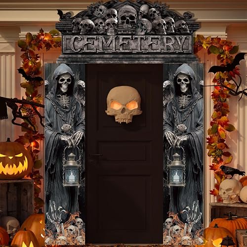 Funnymoom Halloween Cemetery Door Decorations Halloween Cemetery Archway Door Cover