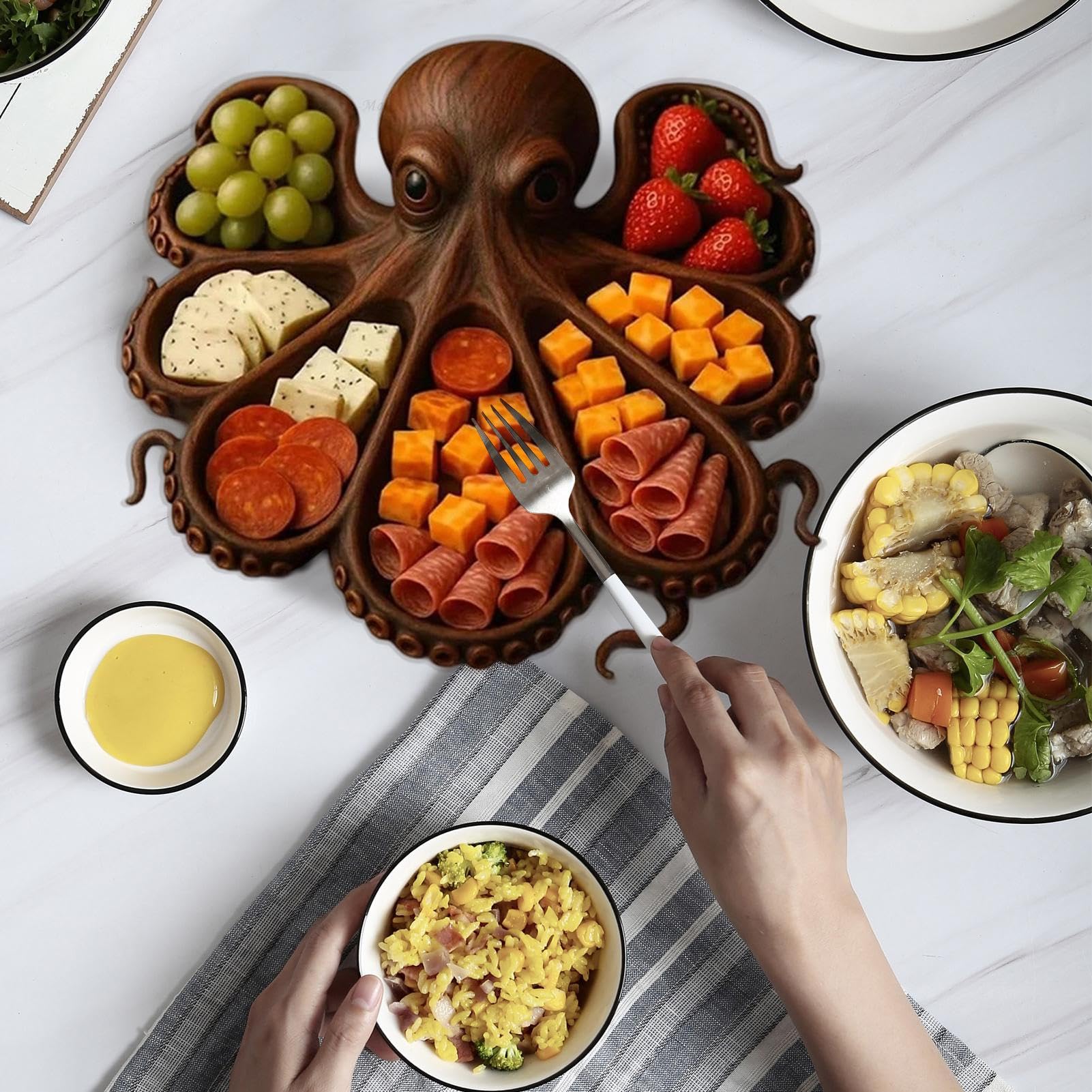 Genérico Bandeja de madera para servir - Diseño único de pulpo, bandeja para embutidos | Bandeja de cocina resistente para quesos, mariscos, picnics, cenas temáticas y entretenimiento al aire libre.