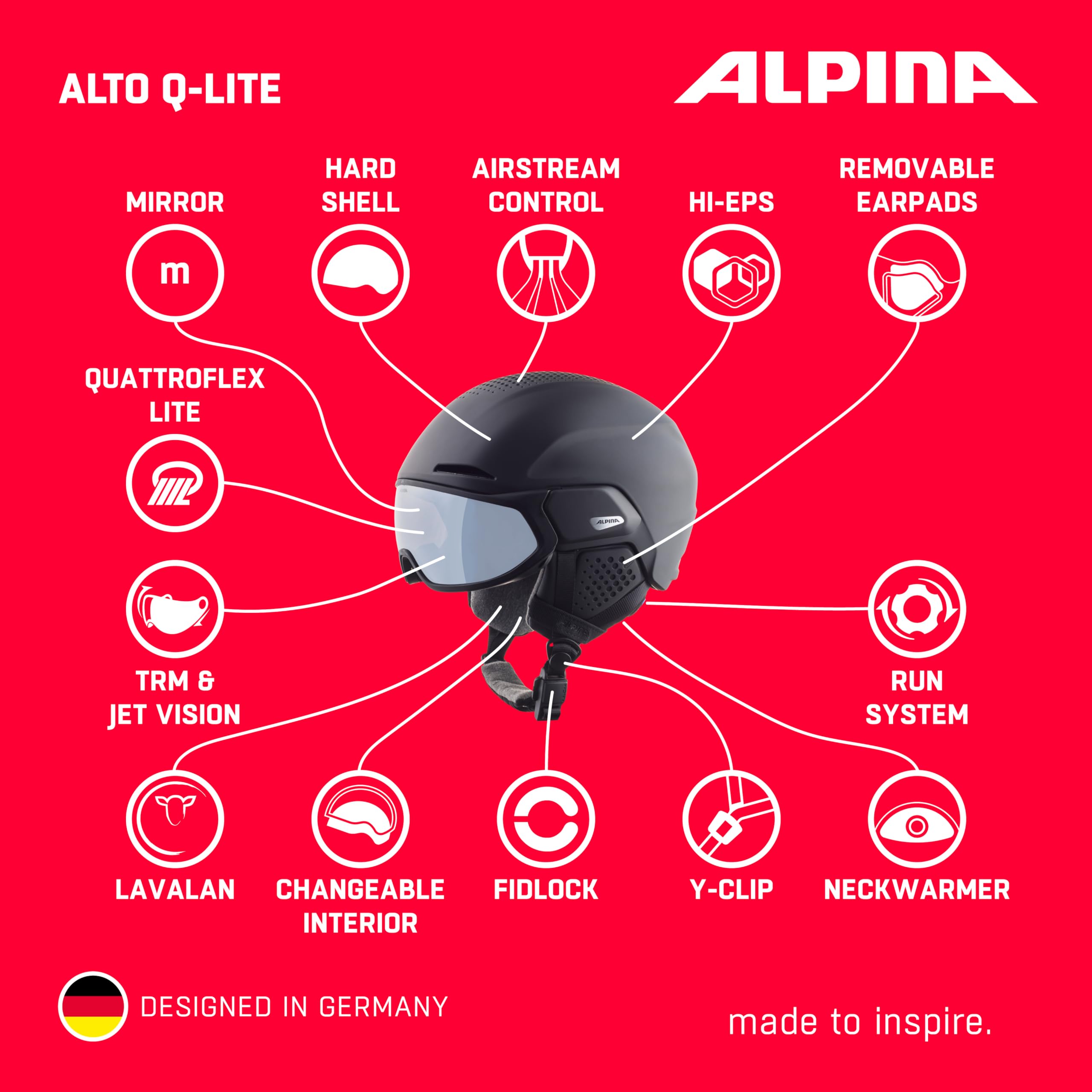 ALPINA Unisex - kask narciarski ALTO Q-LITE dla dorosłych, czarny matowy, 51-55 cm