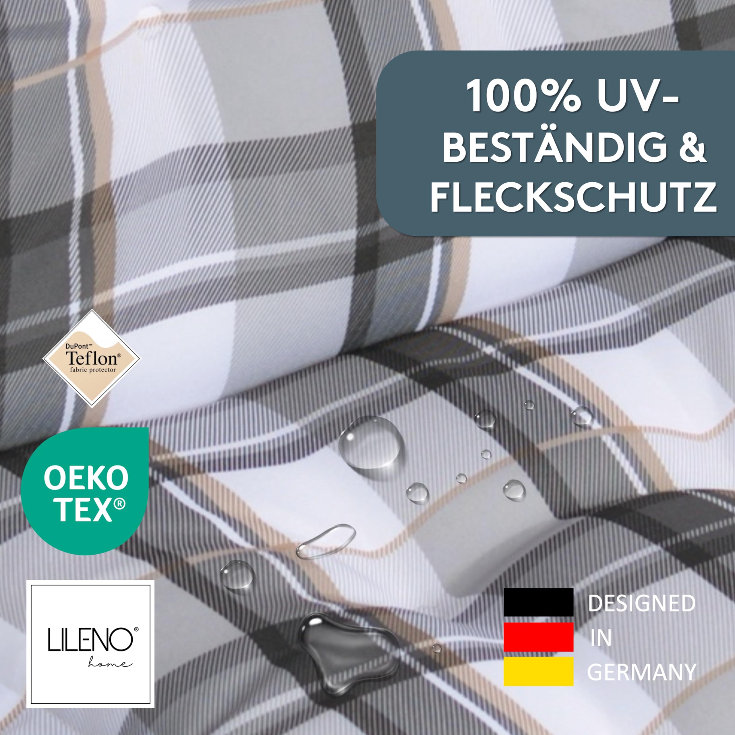 LILENO HOME Mar 1 cuscino per lettino a rotelle e sdraio da spiaggia, grigio a quadri Y, cuscino imbottito per lettino da giardino (188 x 60 x 8 cm)