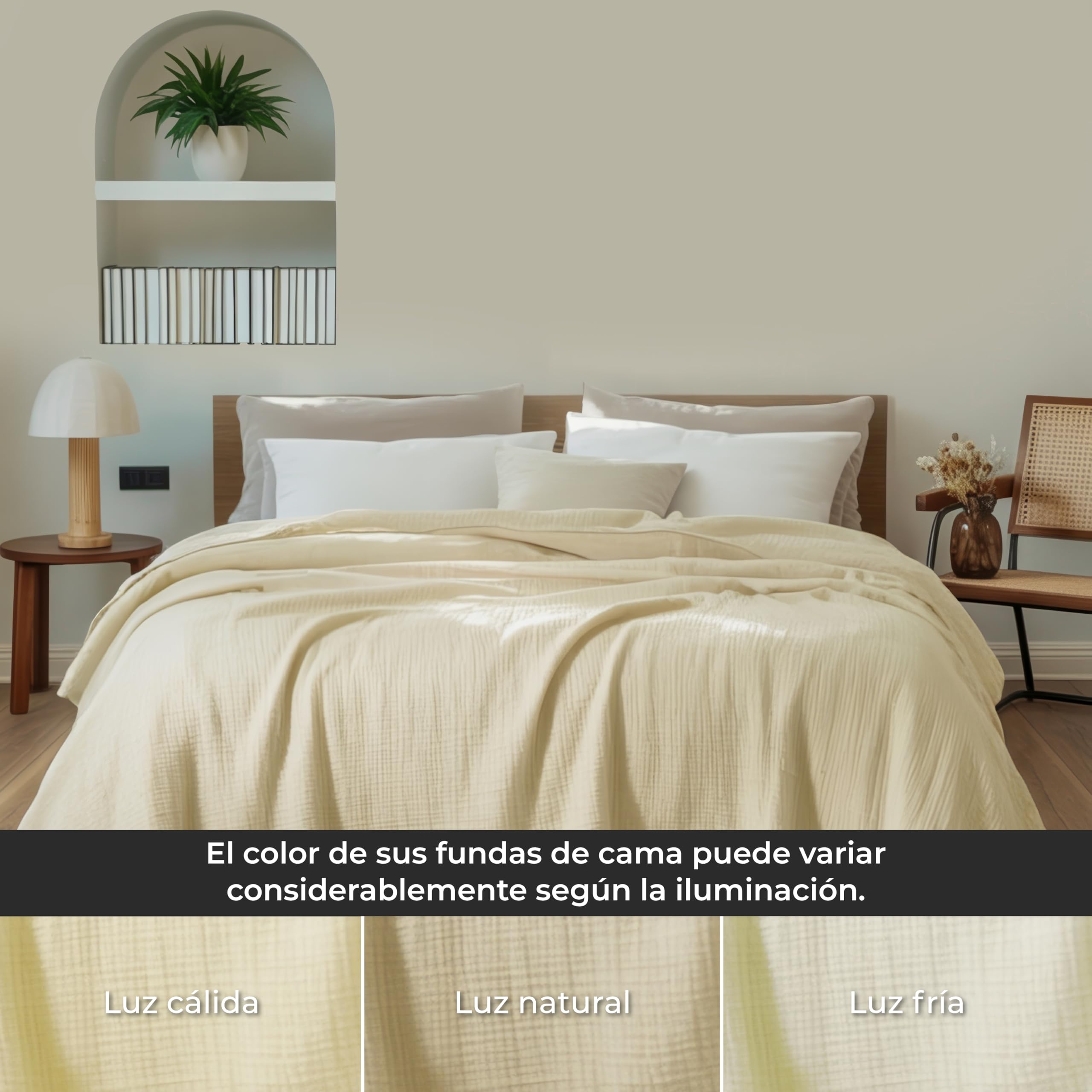 Dreamzie Manta Sofa de Muselina 127x177 cm - 100% Algodon - Manta Ligera y Transpirable - Mantas para Cama y Cubre Sofa en Gasa de Algodon Oeko-Tex - Beige