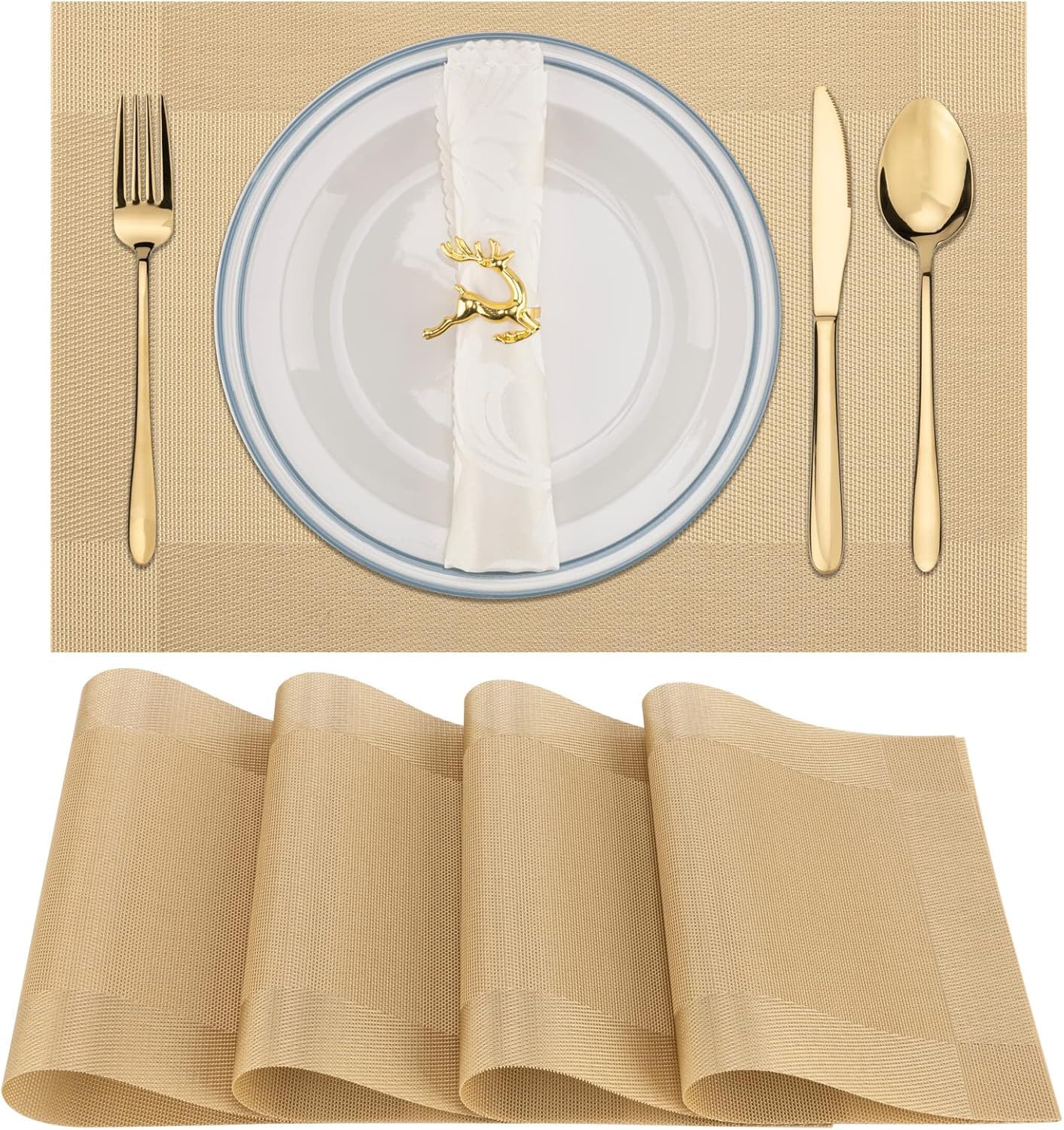 KONSSE Placemats Dining Table Place Mats | Placemats Table Mat PVC Material | Non-Slip Heat Resistant | Dining Tablemates Washable Anti-Skid | Size 45 x 30cm (6 PCS Square Gold) — Amazon image 10