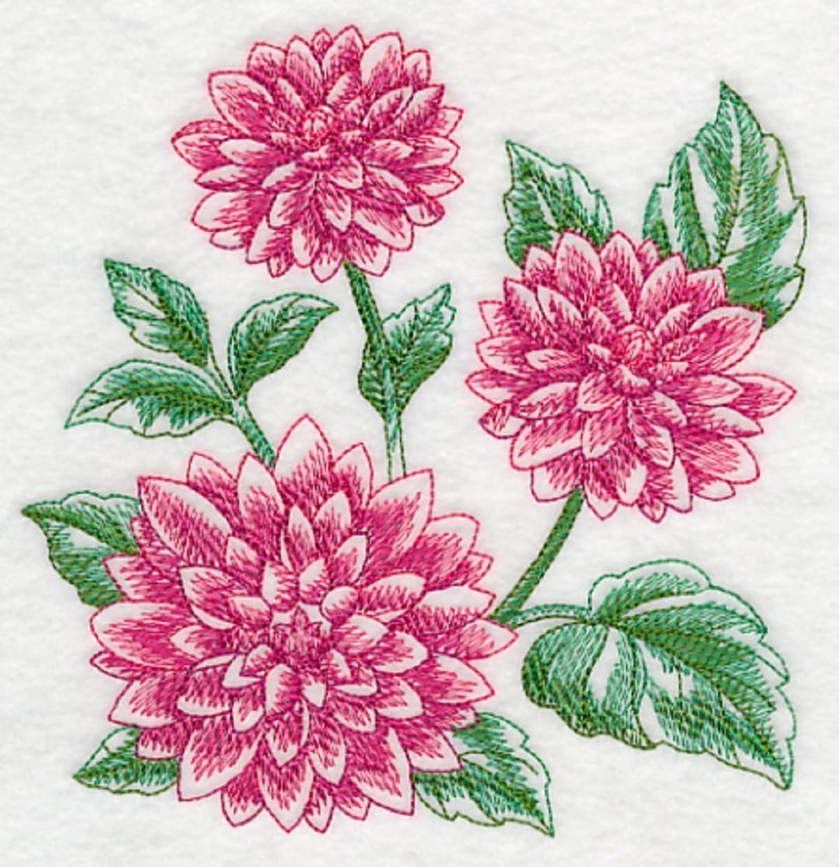 Embroidered Kitchen Towel Pink Dahlias Design