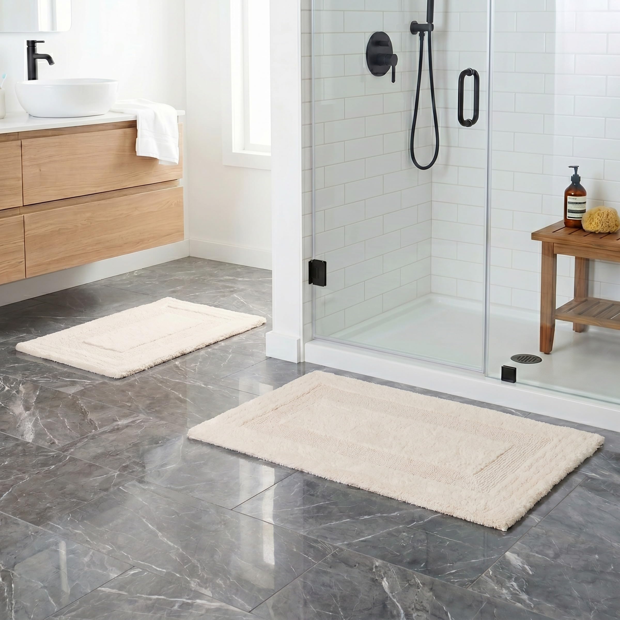 Lavish Home Tappeti da Bagno, Set di 2 tappetini da Bagno in Cotone, Lavabili in Lavatrice, per Bagno, Cucina o Lavanderia (Avorio)
