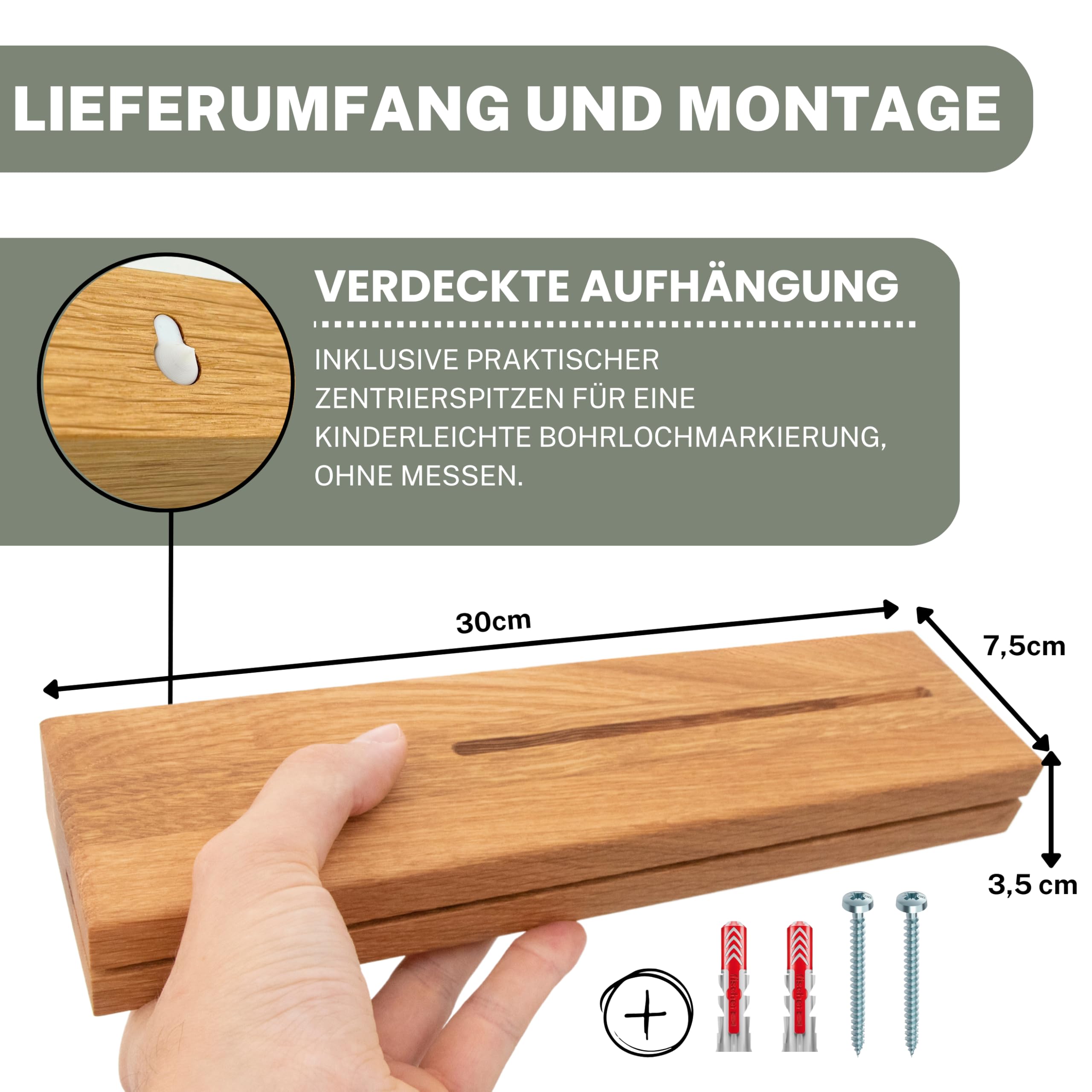 Astrein® | Schlüsselbrett Eiche | Magnetischer Schlüsselhalter aus Massivholz mit Ablage | Wandmontage | Starkes Magnetboard für Schlüssel & Karten – 30 cm