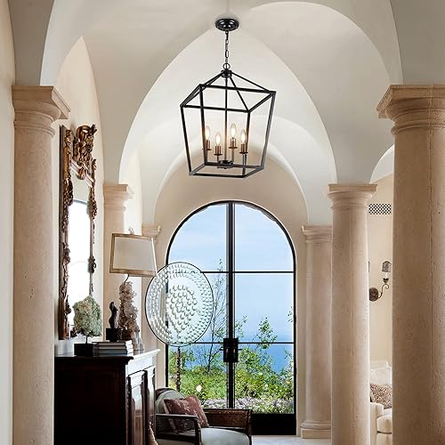 Miniatura 6 de Iluminación colgante negra de granja, 4 lámparas de jaula negra clara, lámpara de granja colgante de metal para isla de cocina, comedor, entrada,