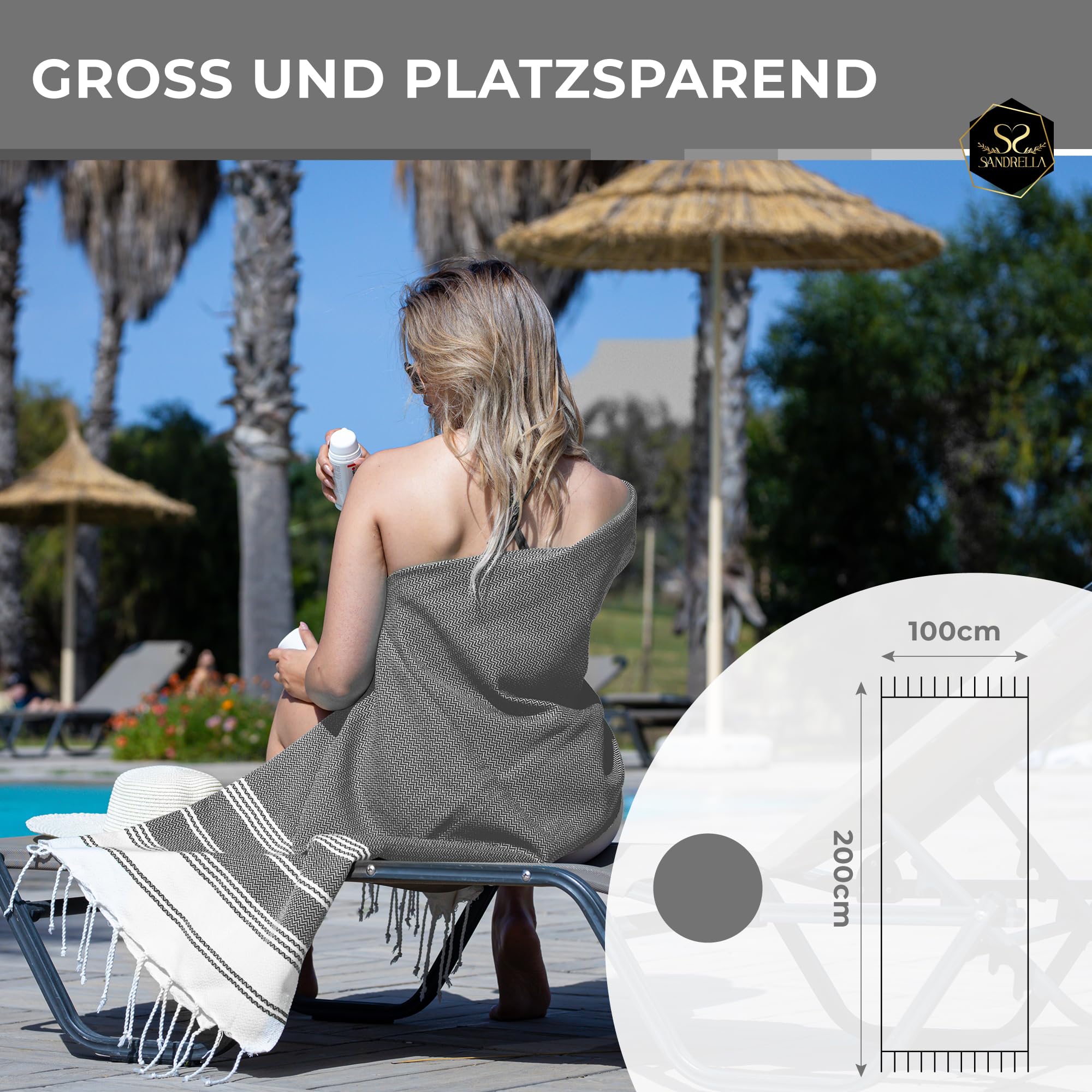 2er Set Hamamtuch aus 100% recycelter Baumwolle Oeko-Tex tunesisches Strandtuch Sauna Damen & Herren 100x200cm schnelltrocknend I grau – dunkelgrau