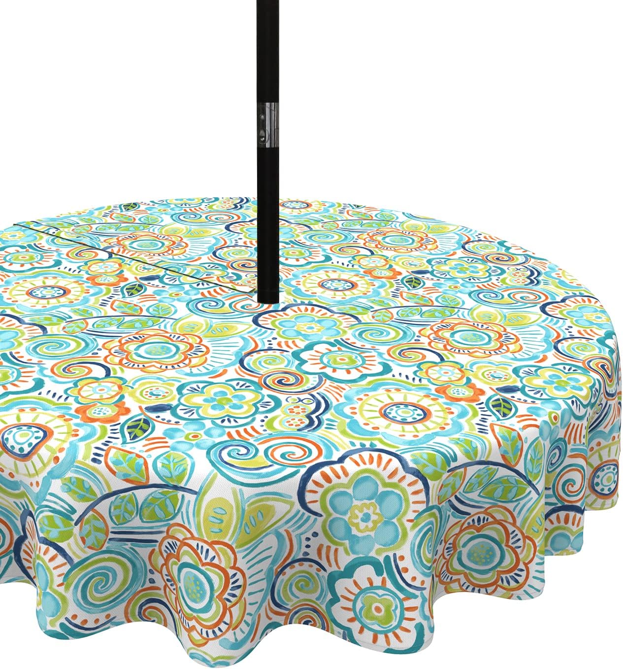 LVTXIII Outdoor Tablecloth with Umbrella Hole and Zipper, 60 Inch WaterRepellent