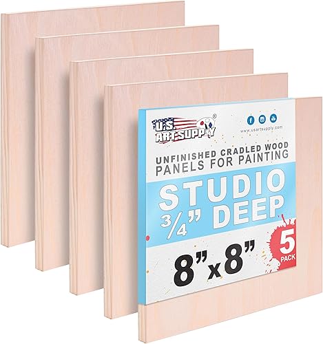 Miniatura 10 de U.S. Art Supply Paneles de madera acunados sin terminar de 04 x 04 pulgadas para pintar, estudio de 3/4 pulgadas de profundidad (paquete de 5)
