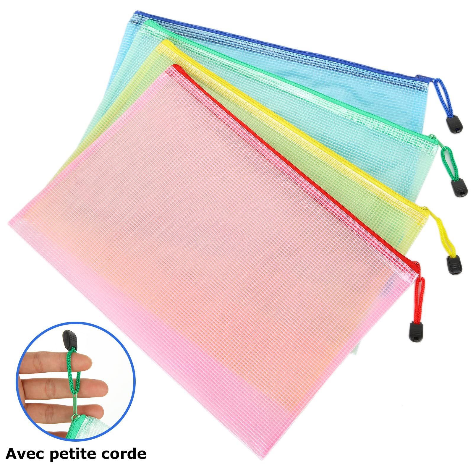 40 Pcs Pochette Document A4 Zippée, Pochette à Fermeture Éclair, Pochette Zippée a4 en PVC pour Fournitures Bureaux Voyage, 4 Couleurs