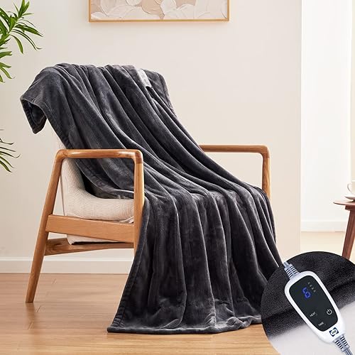 Miniatura 6 de SEALY Manta eléctrica térmica, manta térmica de franela con 6 ajustes de calor y apagado automático de 2 a 10 horas, calentamiento rápido y