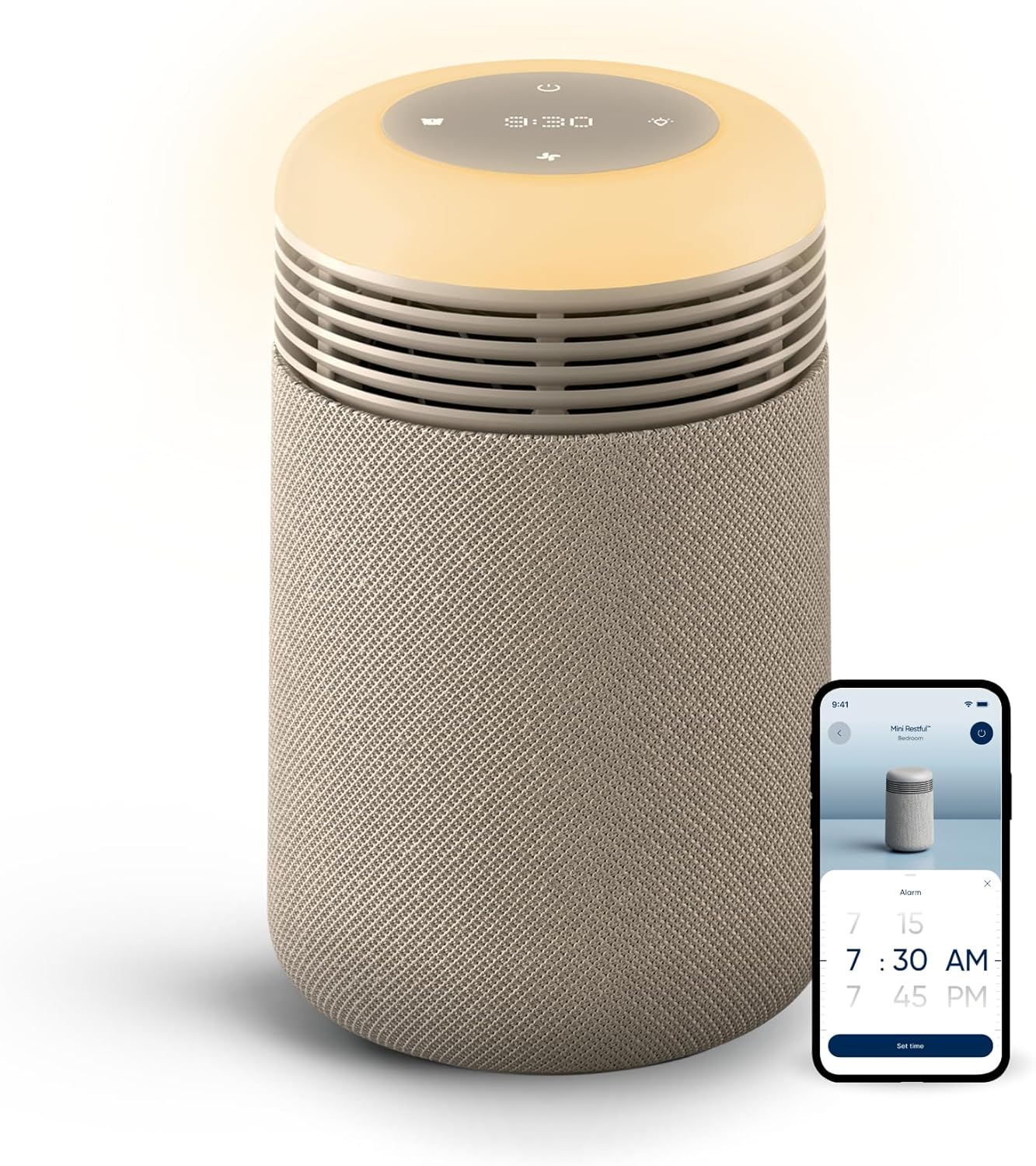 BLUEAIR Purifier for Bedroom – Mini Restful – Sunrise Clock with HEPASilent Filtration and Wake Up Light – Cleans Air and Supports Circadian Rhythm – USB-C and App Connectivity