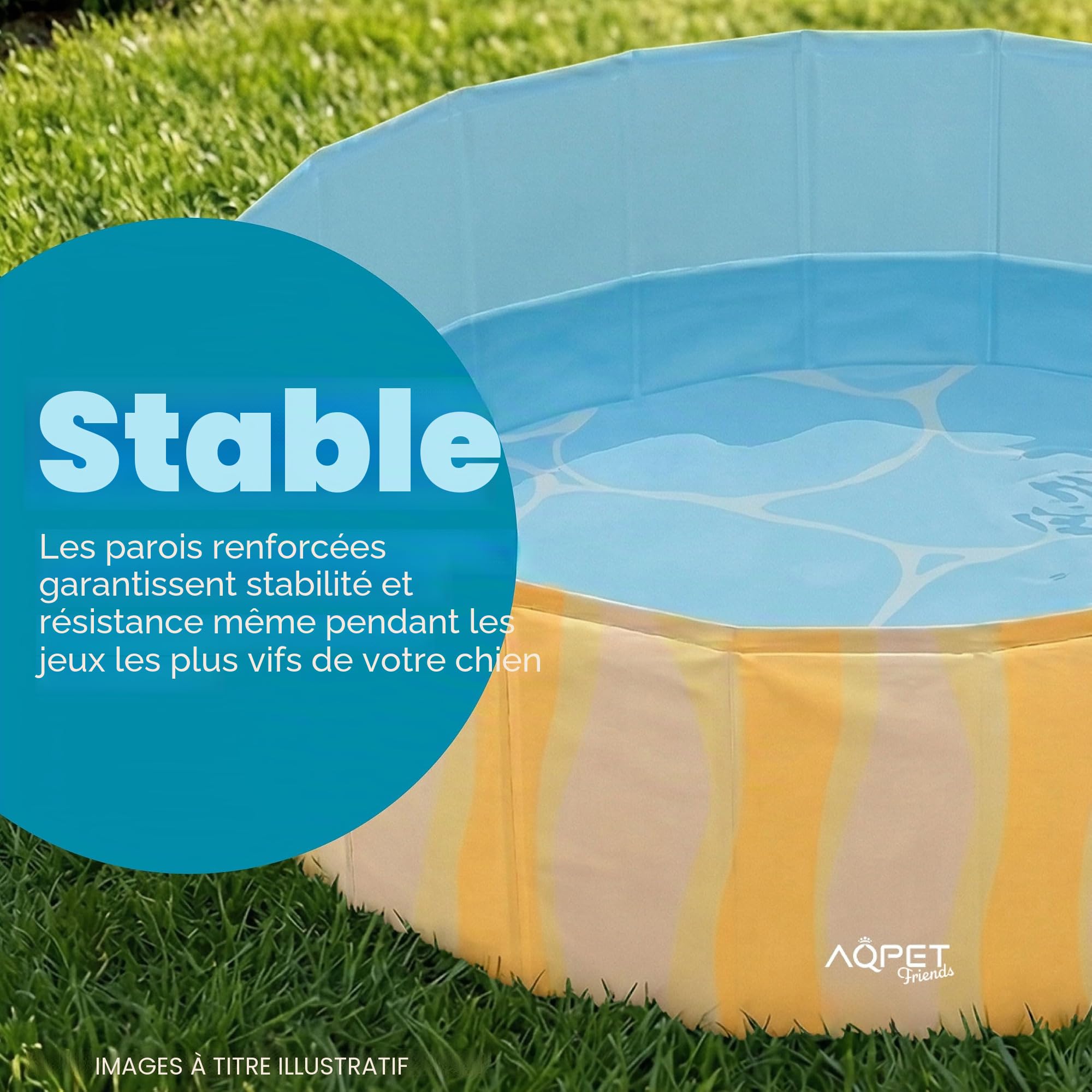AQPET AqpetFriends Piscine en Plastique pour Chien, Animaux domestiques, Pliable, de Jardin, 120 x 30 cm, Motif mer