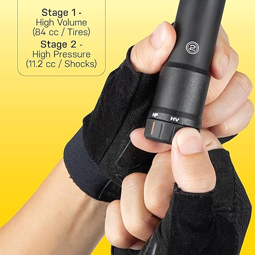 Miniatura 3 de Mountain Digital 2Stage, neumático 2 en 1 y mini bomba de choque con medidor digital de 300 PSI20.7 bar, manguera trenzada, cabezal Pressure-Rite