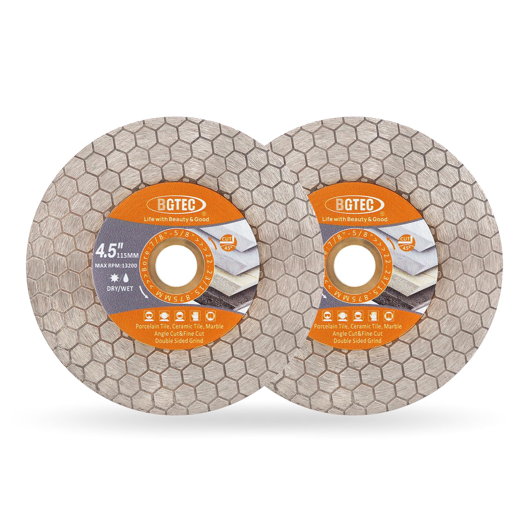 BGTEC Ostrza do piły diamentowej, koło odcinające 115 mm do płytek ceramicznych, płytek porcelanowych, marmuru, sztucznego kamienia, sześciokątne dwustronne, 2 szt