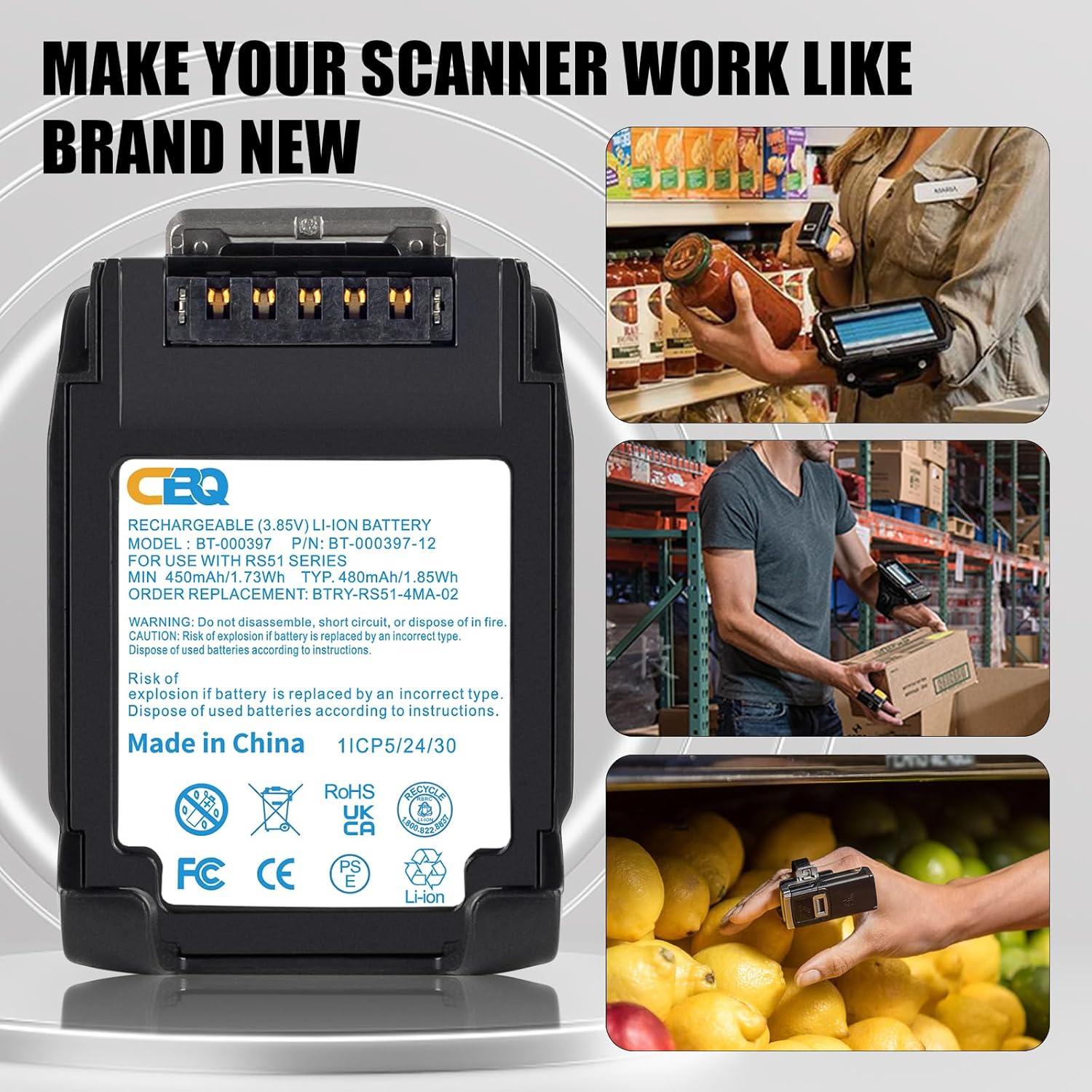 for Zebra RS5100 Scanner Battery RS51 RS61 RS6100 RS5100 RSBT5 RS61B0 RS61C0 RS51B0 RS51C0 2D Bluetooth Ring Scanner Battery PN:BT-000397 BT-000398 BTRY-RS51-4MA01