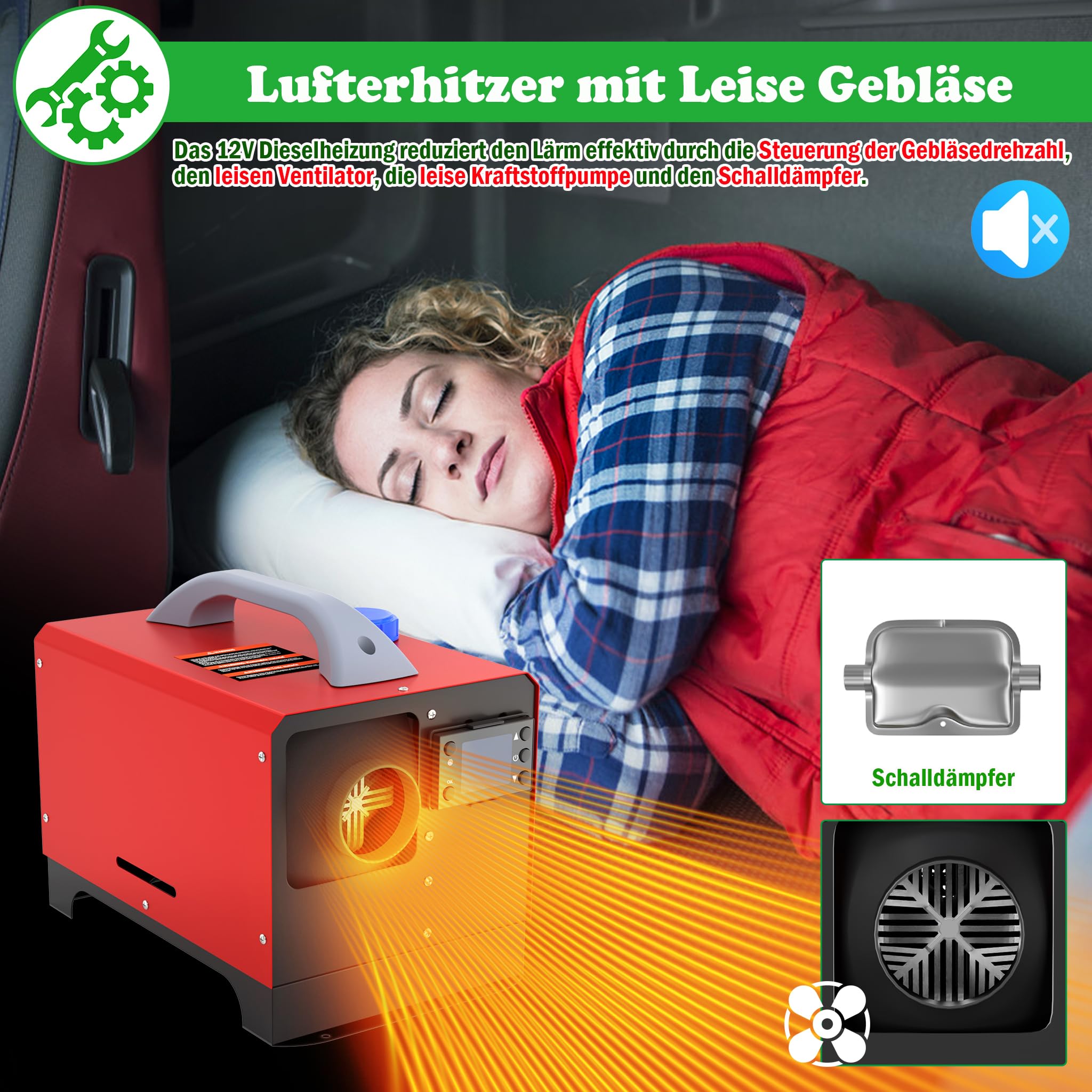 SUBTLETY 12V Diesel Standheizung 8kW Air Dieselheizung 0.18-0.48 L/h Horizontal Diesel Lufterhitzer mit Fernsteuerung LCD Monitor und Schalldämpfer für Auto LKW RV Wohnmobil Boote Bus (Rot, Typ C)