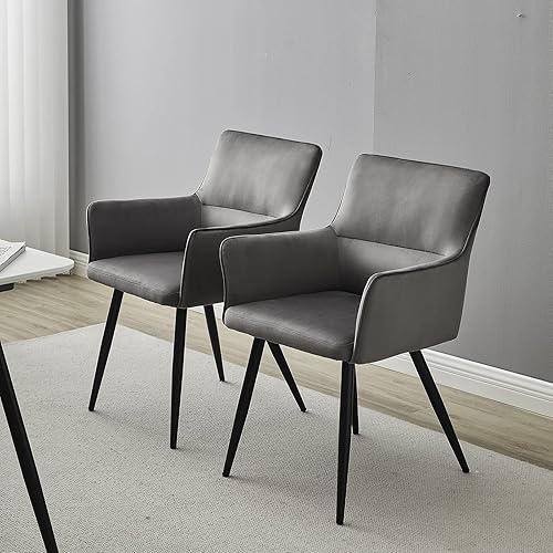 Miniatura 2 de TUKAILAi Juego de 2 sillas de comedor de ocio, asiento tapizado de terciopelo con reposabrazos, respaldo y patas de metal, cómoda silla de salón