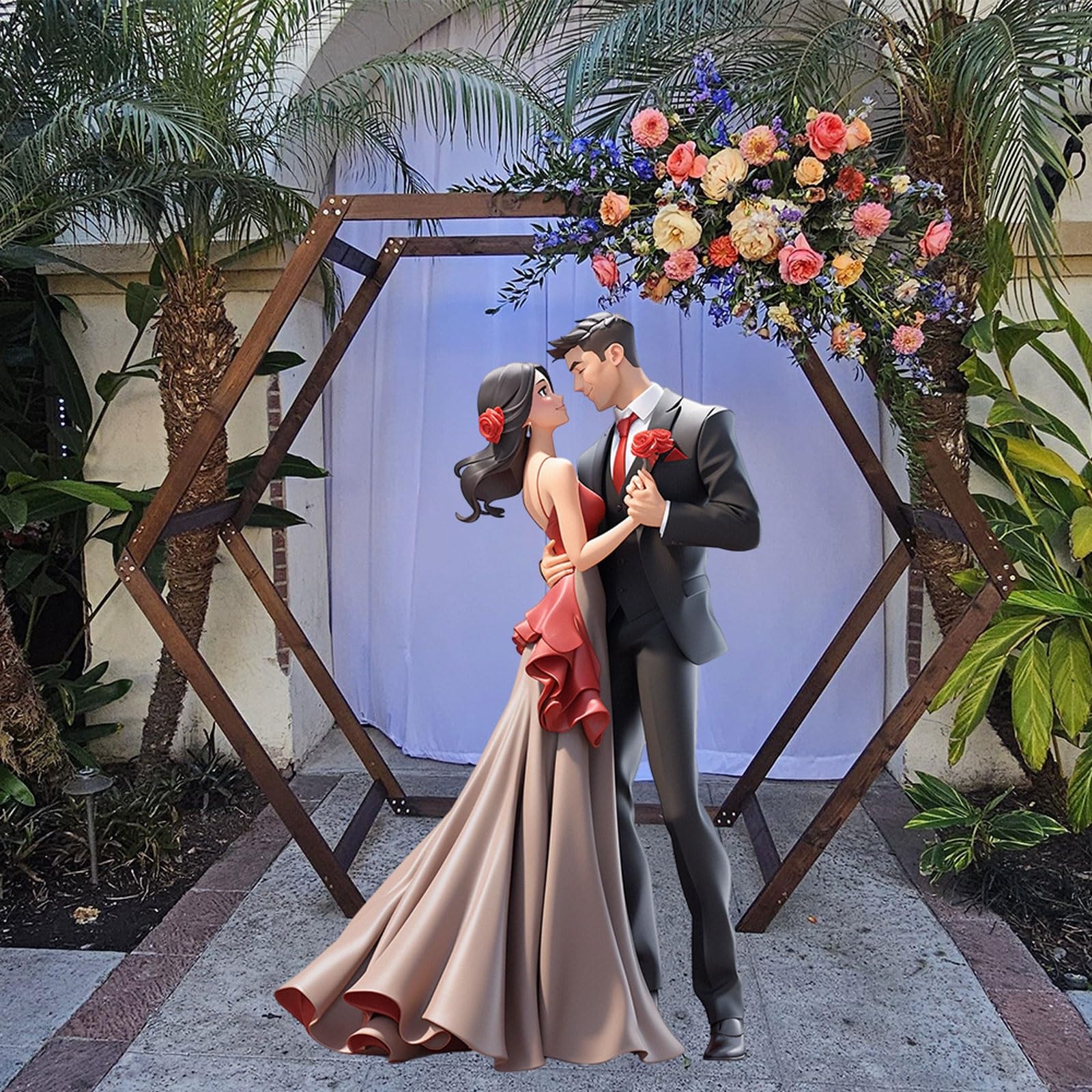 Sechseckiger Hochzeitsbogen aus Holz, Naturholz, rustikales modernes Design, perfekt für Hochzeiten im Innen- und Außenbereich, Party, Garten, Strand, Wald, rustikales Boho-Dekor