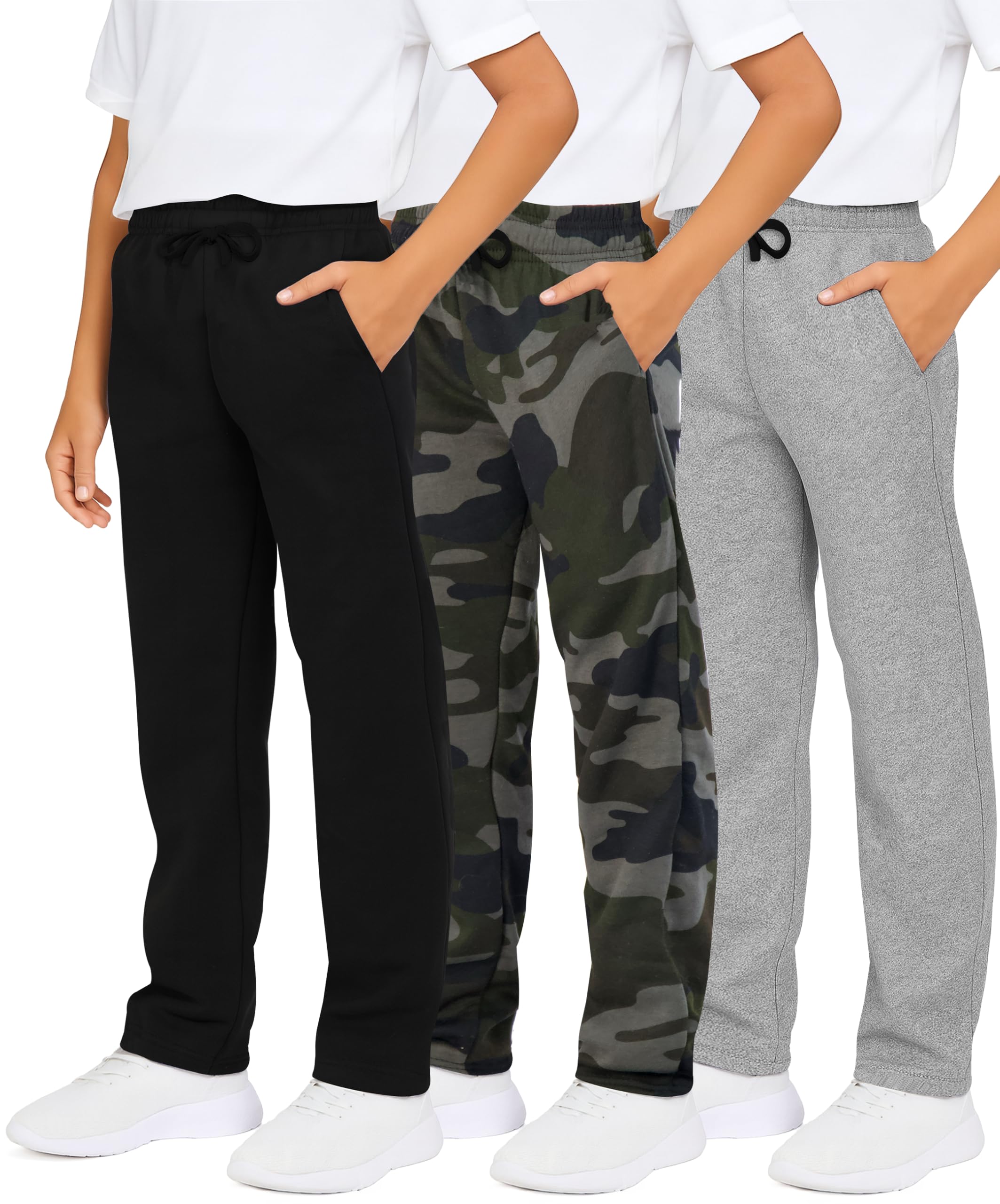 3 Pack: Boys' Tech Fleece Open Bottom Sweatpants with Pockets (Size 6-24)