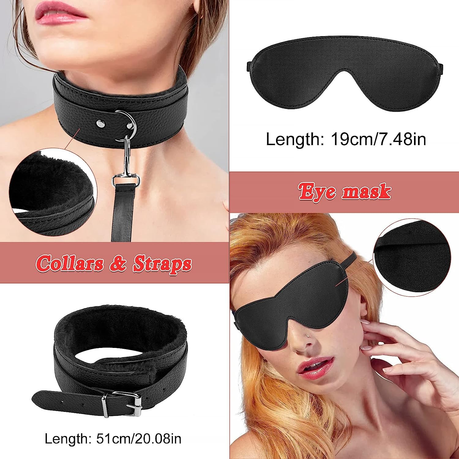 [10 Pezzi] Set di Attrezzature per L'allenamento Yoga Nero con Pelle Regolabile, Accessori per Lo Sport, Regalo Originale-K4