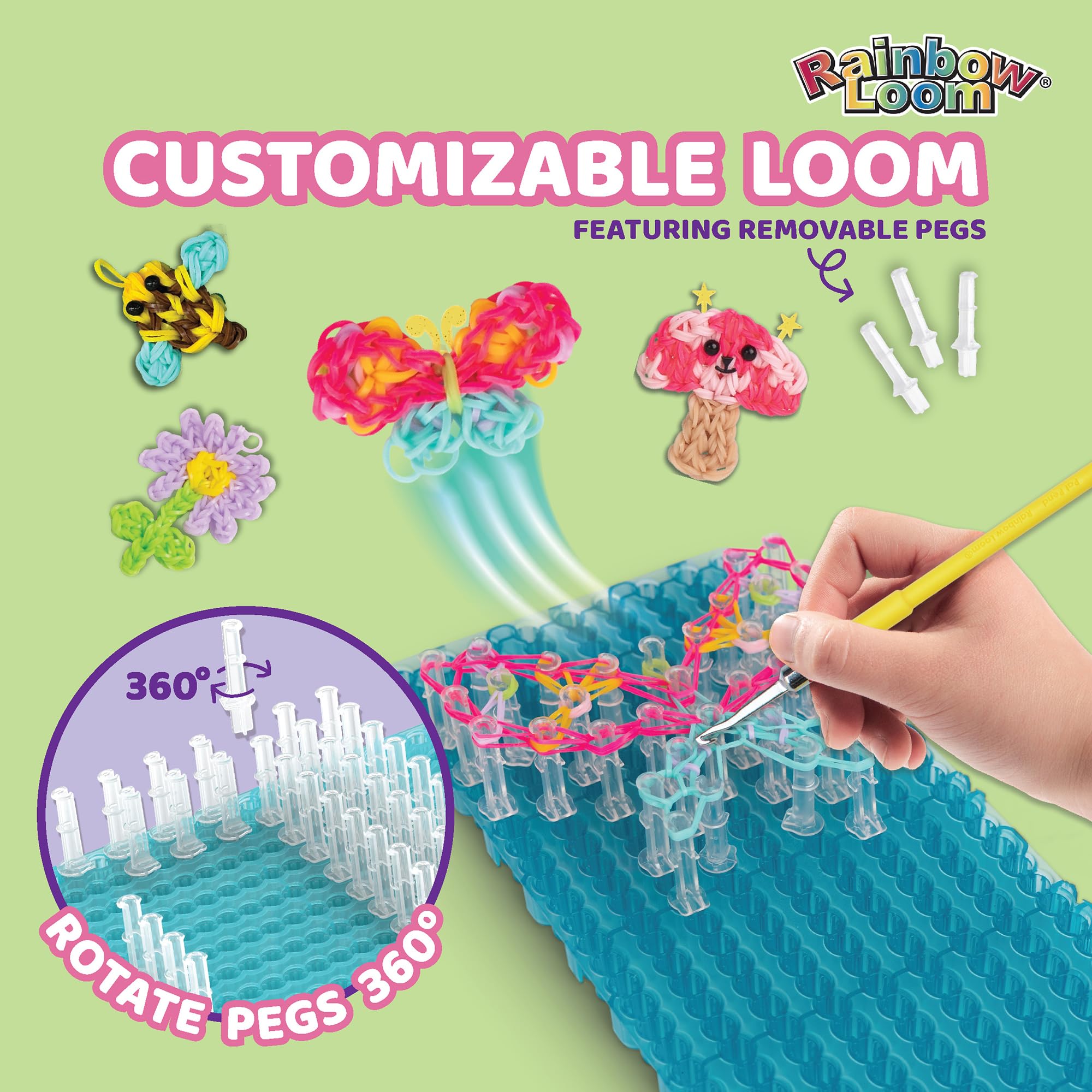 Rainbow Loom: 360 Free Form - Juego de creaciones de manualidades, telar personalizable, 2800 bandas de goma, más de 60 accesorios, haz personajes, dijes y más, niños mayores de 8 años