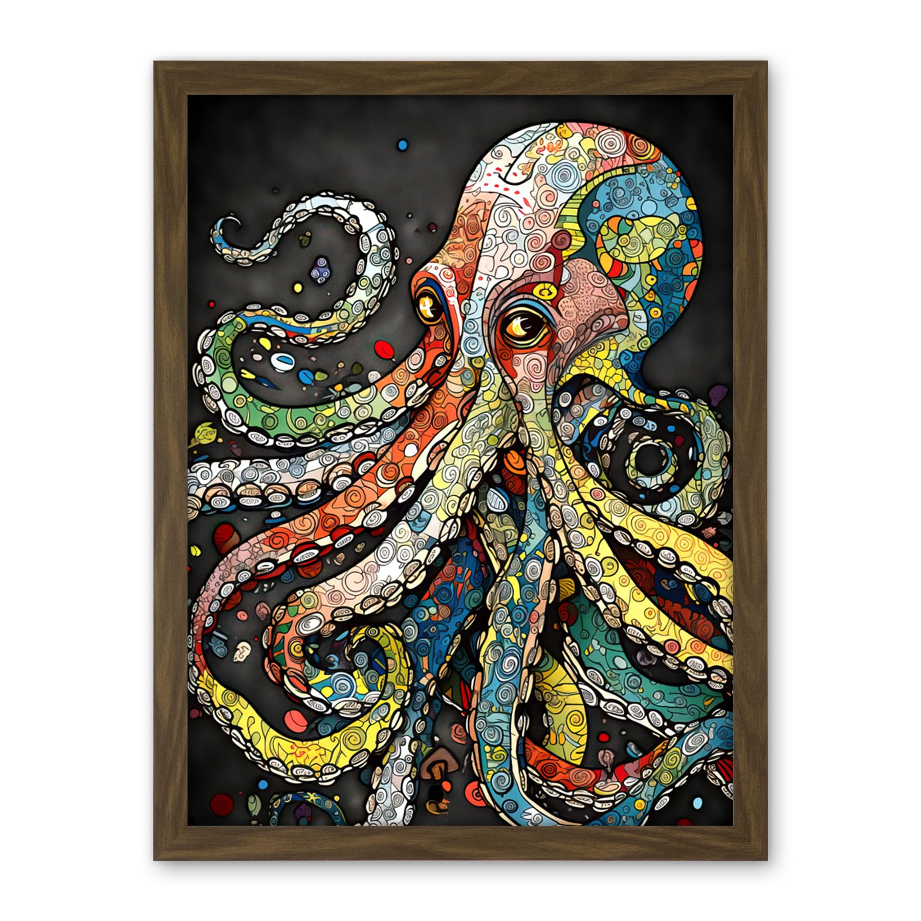 Watercolour Pastel Octopus Eyes Wall Art Print - Tentacle Doodle Pattern - Large Framed Décor - W18 x H24 inch
