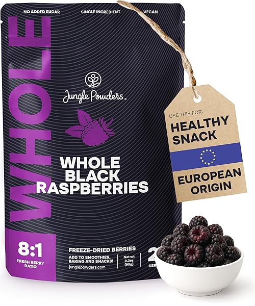Whole Black Freeze Dried Raspberries 3.2 Ounce Bag - Dried Fruit Healthy Snacks for Kids, Dehydrated Raspberry for Baking & Decoration - No Sugar Added Freeze Dried Raspberry Powder from Black Berry