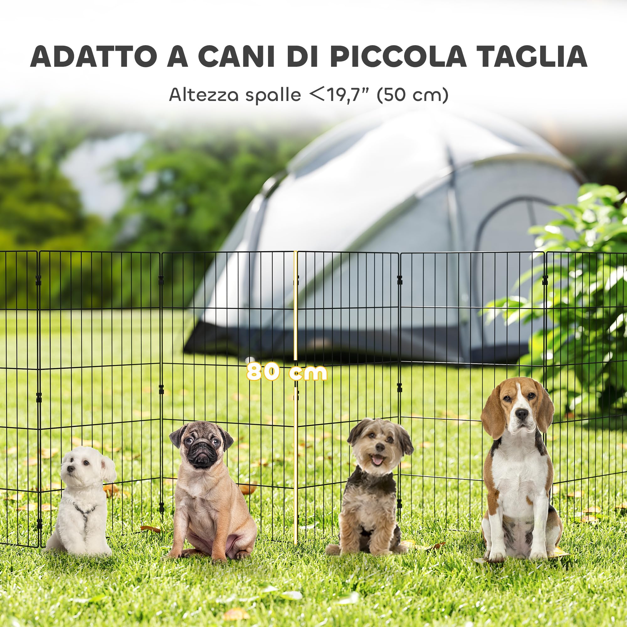 PawHut Recinto per Cani Pieghevole in Metallo, Recinto Espandibile per Animali con Picchetti per Interni ed Esterni, 50 x 80 cm, 8 Pannelli, Nero