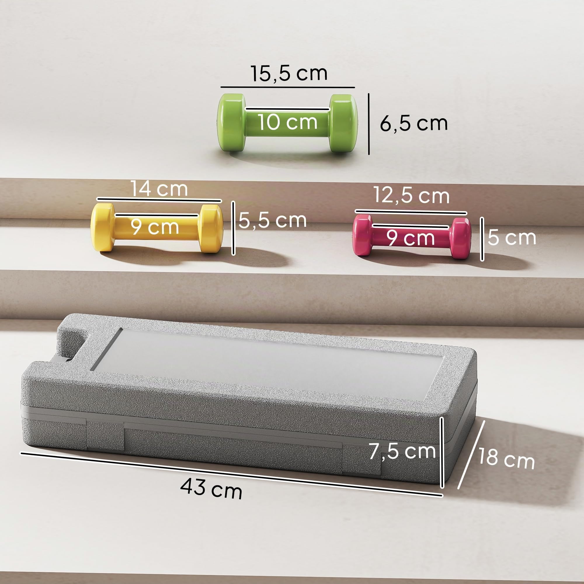 HOMCOM Kurzhantel Set mit Koffer Tragbar 2 x 0,5 kg, 2 x 1 kg, 2 x 1,5 kg Hantelset 6er Set Stahl Bunt