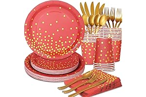 168Pcs Red and Gold Plates for Festive Celebrations