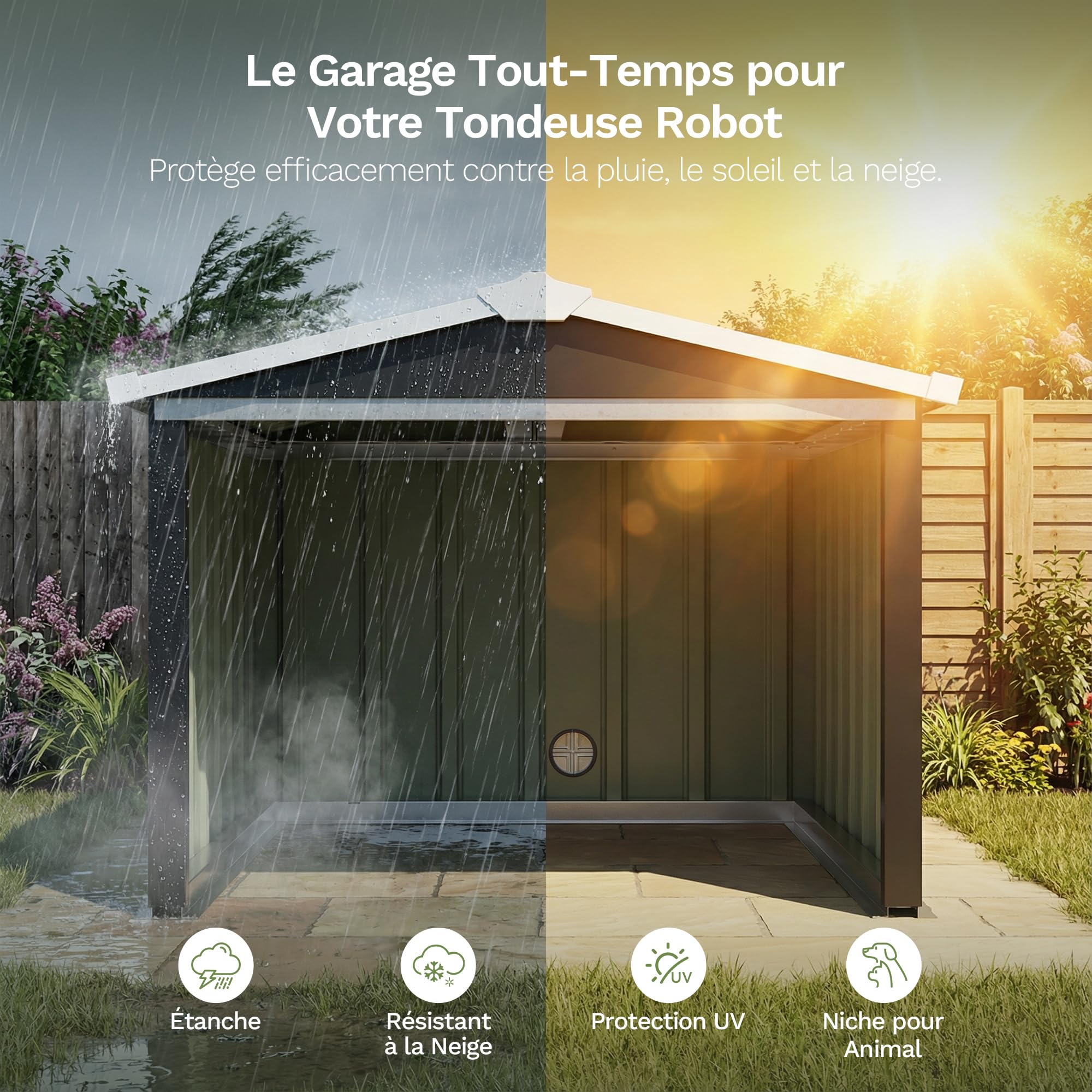 Devoko Abri de Jardin Métallique 86x77x63 cm, Garage pour Robot Tondeuse, Rangement Extérieur pour Outils de Jardin, Niche pour Animaux, Abri Compact avec Toit Penté, Gris Anthracite