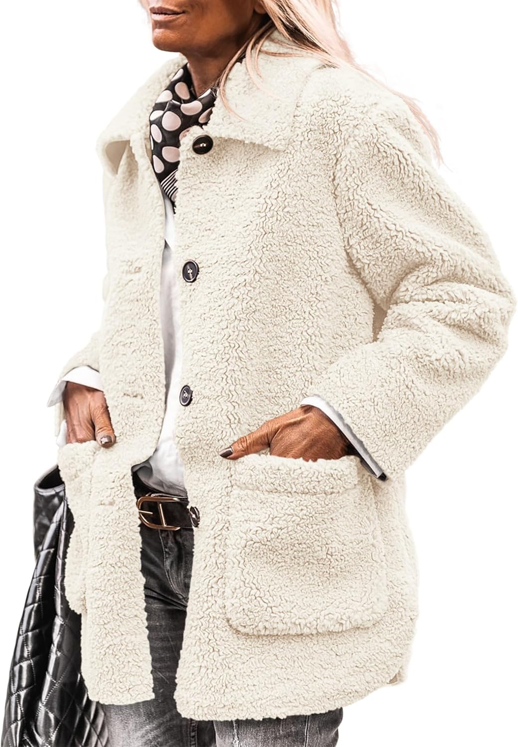 PRETTYGARDEN Womenu2019s Fashion Winter Coat Sherpa Fleece Faux Fur Shearling Oversized Trendy Jackets Warm Outerwearblue